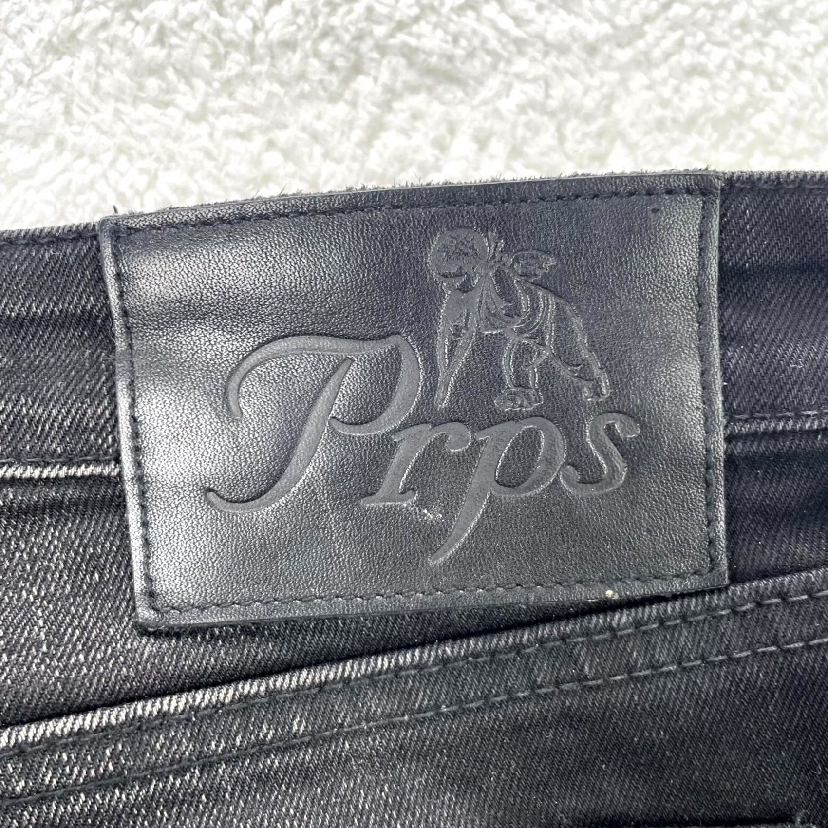 Prps PRPS Jeans Mens 44x30 Black Gold Paint Distressed Stretch Denim Straight 5-Pocket Zipper Button Regular Size US 44 / EU 60 - 7 Thumbnail