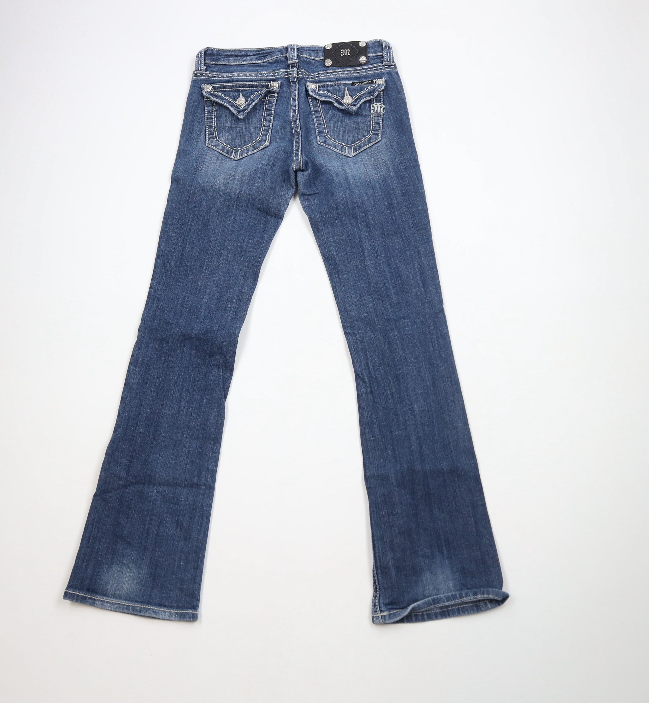 Miss Me × Vintage Miss Me Stitch Fleur de Lis Flared Bootcut Denim Jeans Blue Size 29" - 10 Thumbnail