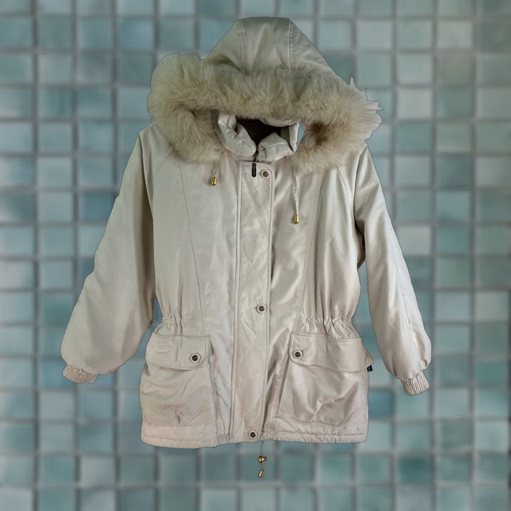 Vintage IZZI Fox Fur Detachable Hooded Parka Jacket Womens M Ivory Fox Size M / US 6-8 / IT 42-44 - 1 Thumbnail