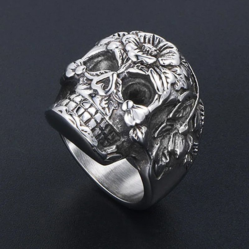 Vintage Vintage Flower Skull Ring Size ONE SIZE - 1 Thumbnail