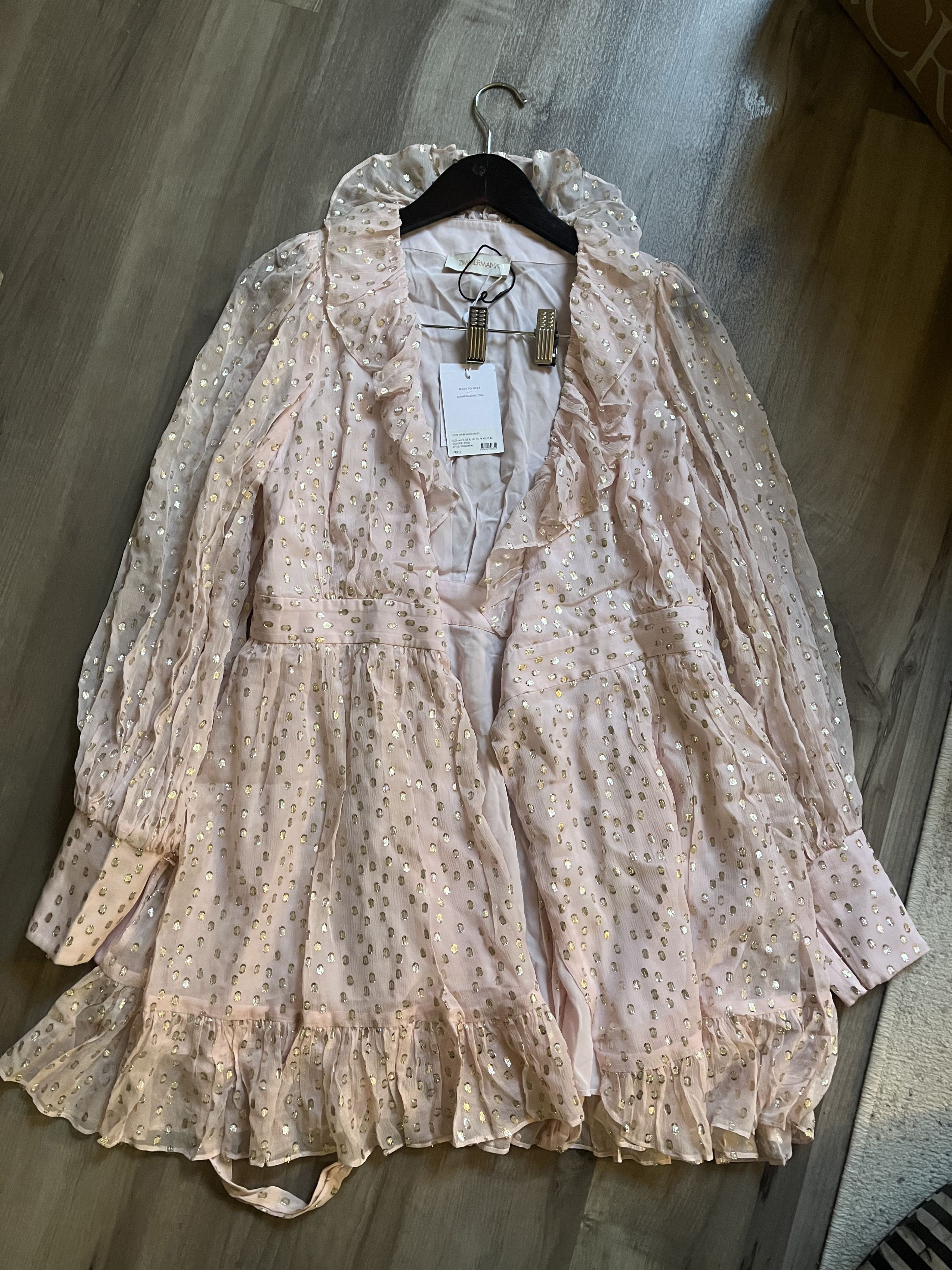 Zimmermann Zimmermann Pink/Gold Lurex Wrap Silk Mini Dress Size M / US 6-8 / IT 42-44 - 2 Thumbnail