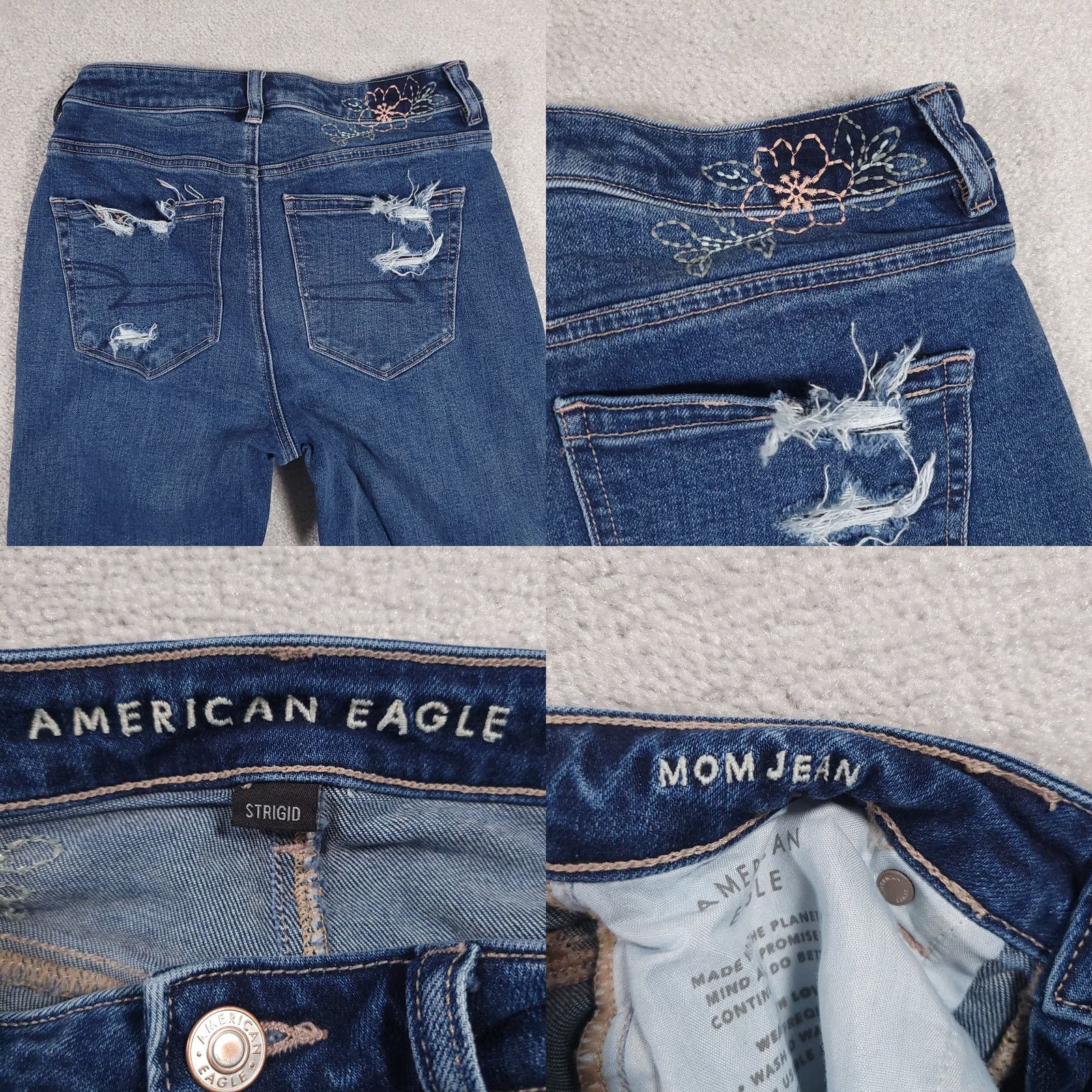 American Eagle Outfitters VINTAGE American Eagle Strigid Distressed Mom Jean Women's 4 Long 26X29 Denim Destroyed Jeans Women Regular Long 29in Blue Distressed 5-Pocket Size 27" / US 4 / IT 40 - 9 Thumbnail
