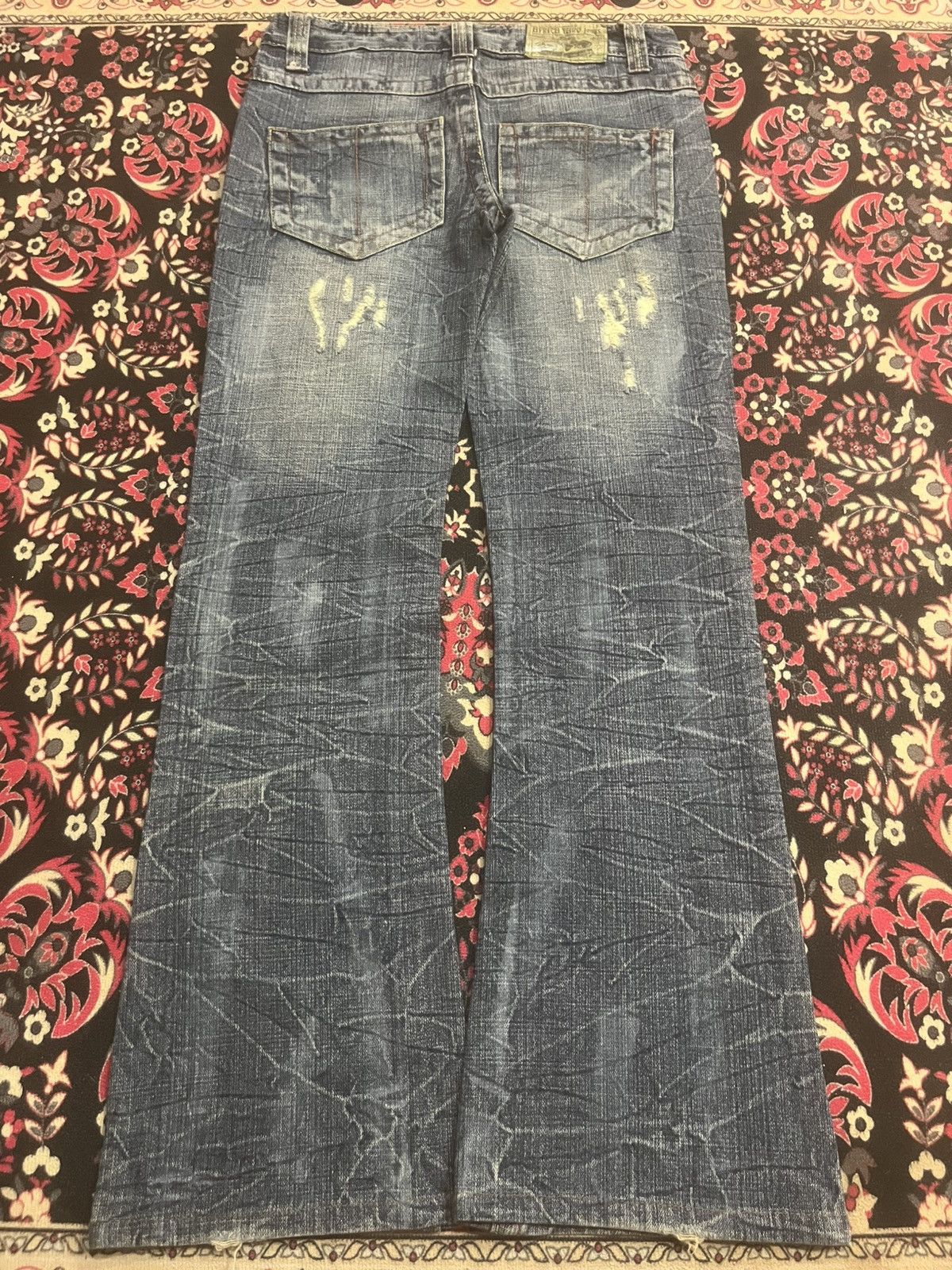 Le Grande Bleu (L.G.B.) Vintage African Taro Blue Thunder Washed Ripped Flare Jeans Size US 30 / EU 46 - 2 Thumbnail