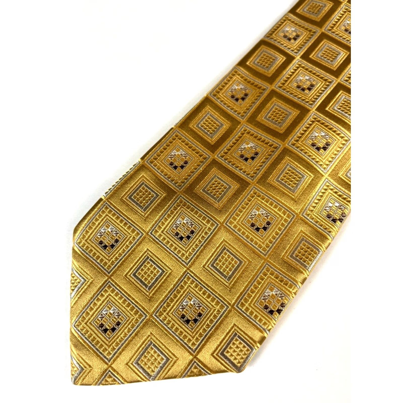 Ermenegildo Zegna Ermenegildo Zegna Tie Woven Silk Geometric Textured Gold Made in Italy Men's Size ONE SIZE - 3 Thumbnail