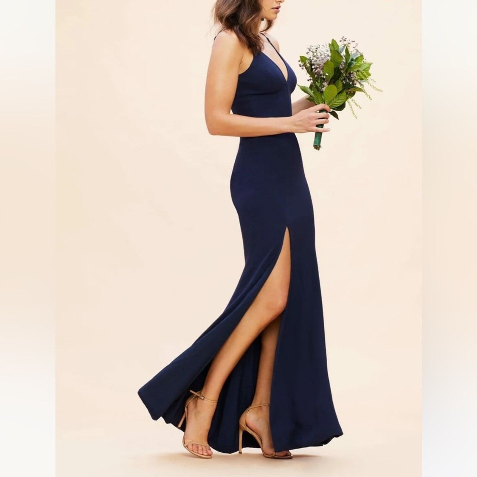 Dress the Population Dress The Population Iris V-Neck Slit Crepe Blue Gown XS Size XS / US 0-2 / IT 36-38 - 5 Thumbnail