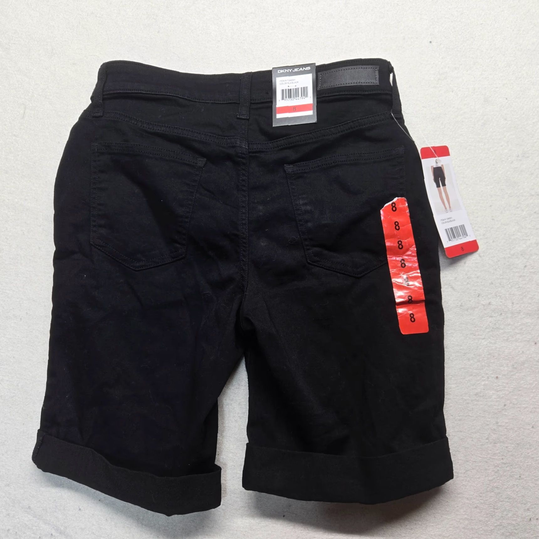 DKNY DKNY Jeans Black Denim Hi Rise Bermuda Shorts Womens S Small Regular 5-Pocket Logo Patch Back Solid Inseam 8in Cotton Blend Denim Summer Casual So on Size 28" / US 6 / IT 42 - 8 Thumbnail
