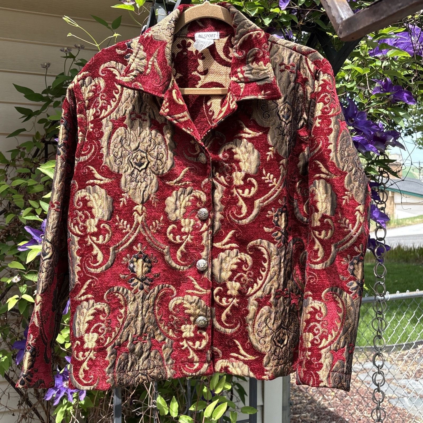 Vintage DB Sport Tapestry Velvet Jacket Womens M Ruby Gold Blazer Em Size M / US 6-8 / IT 42-44 - 4 Thumbnail