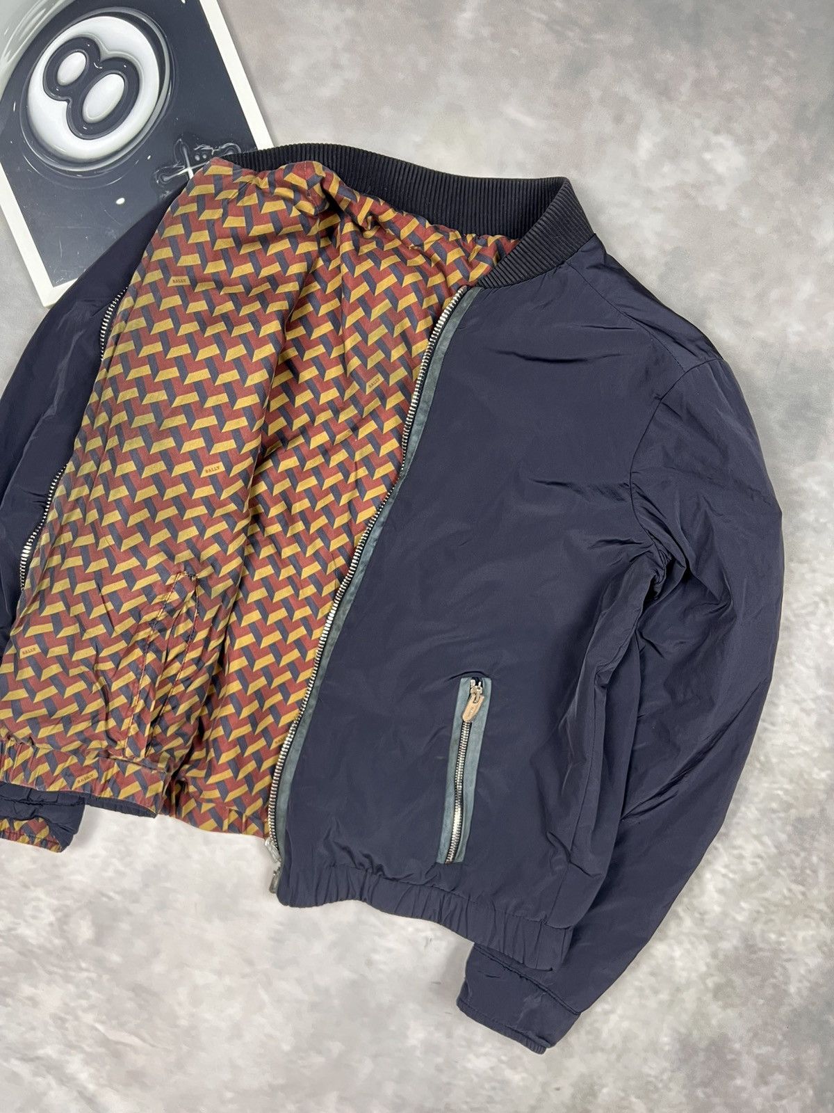 Bally BALLY Reversible Silk Bomber Jacket Navy/Print Wmn IT 44 (L) Size L / US 10 / IT 46 - 1 Thumbnail