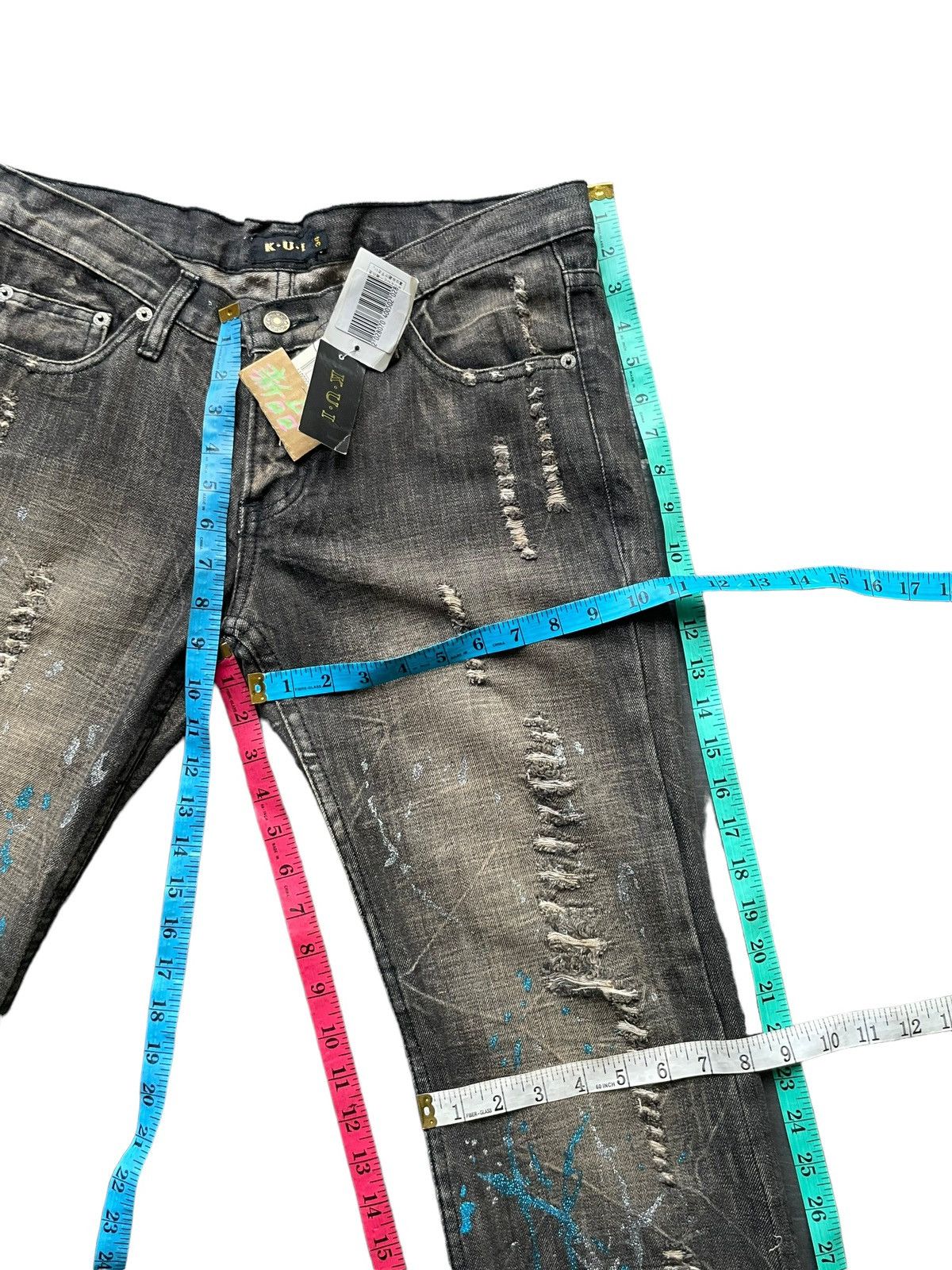 Japanese Brand K.U.I Flare Distresed Paint Denim Size US 34 / EU 50 - 19 Thumbnail
