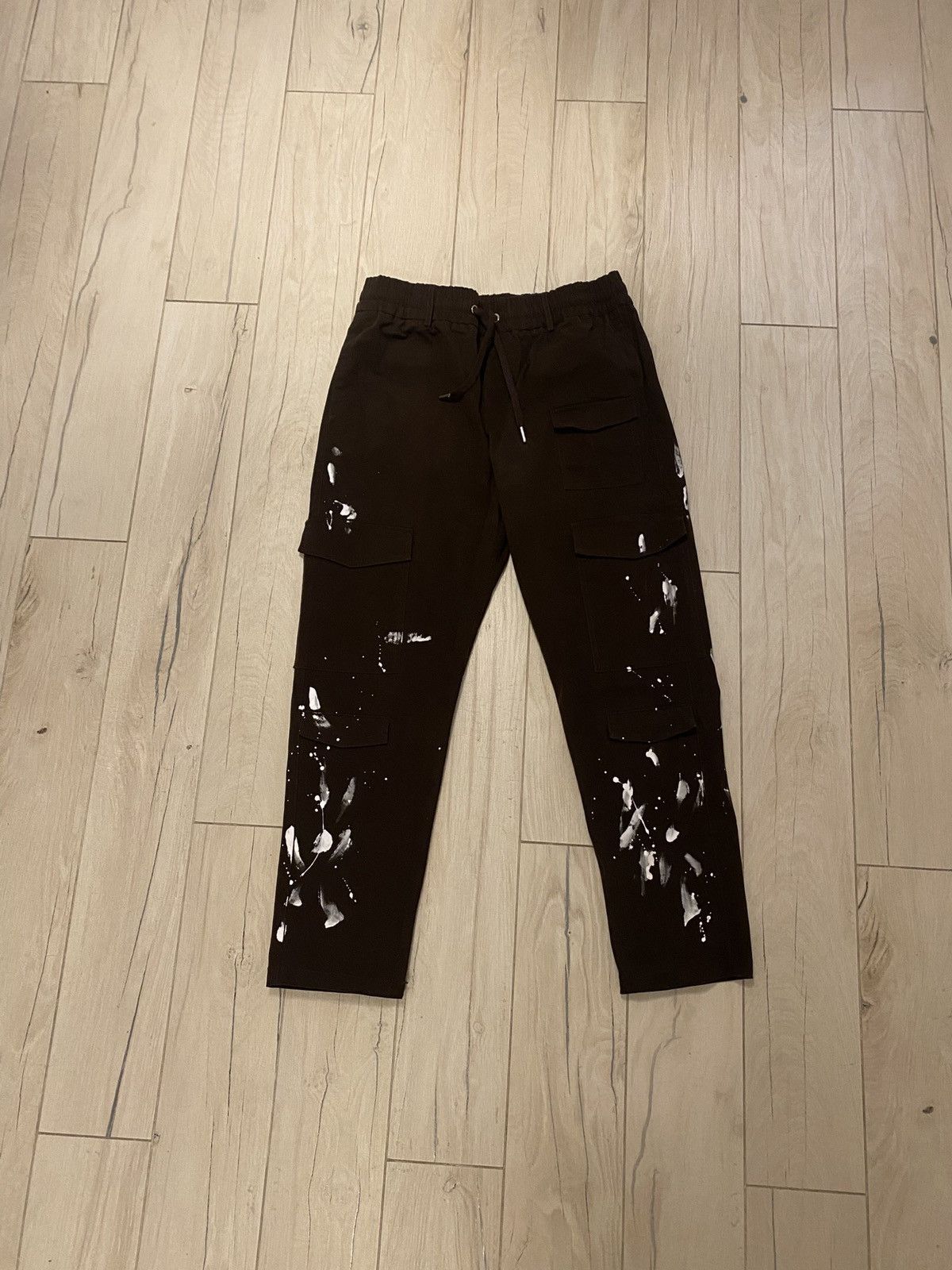 image of Maniere De Vior Handpanited Brown Cargo Pants, Men's (Size 32)