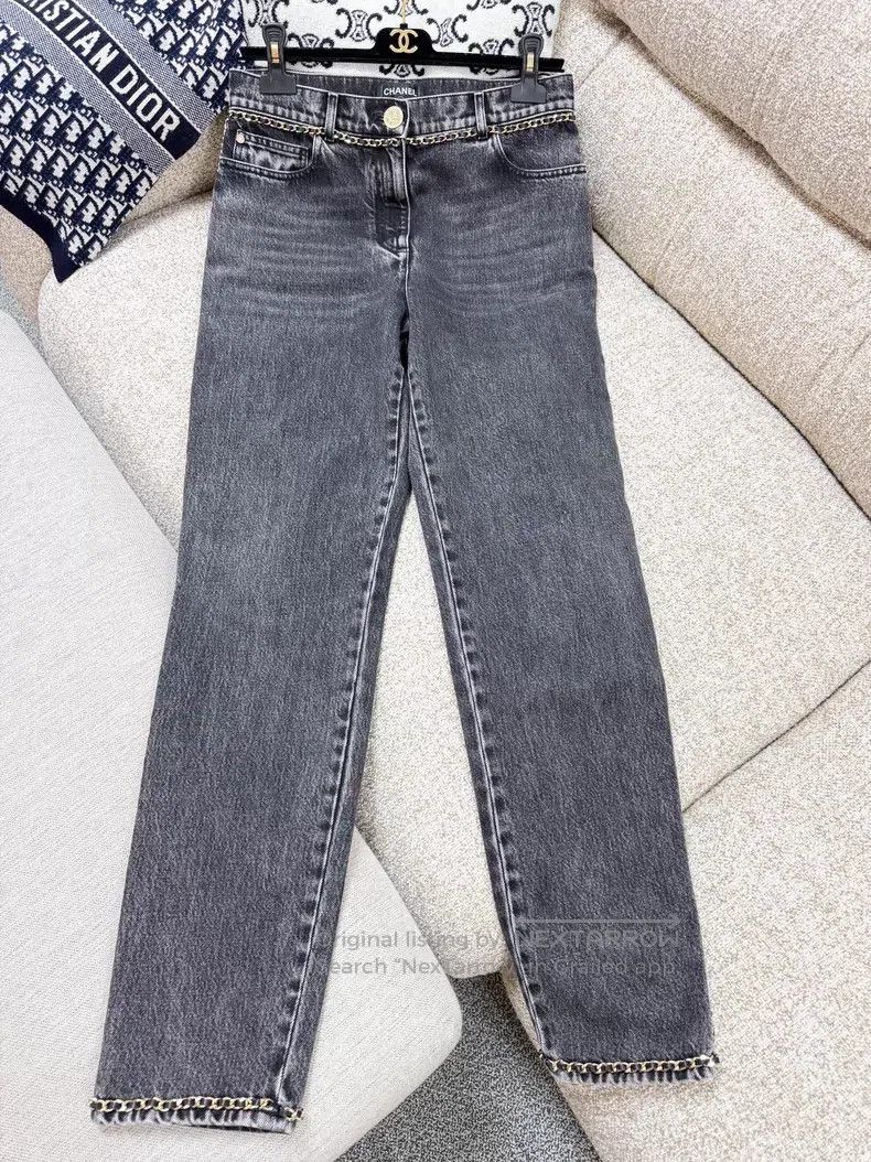 Chanel Chanel Leather chain rolled-edge denim trousers Size 25" / US 0 / IT 36 - 3 Thumbnail