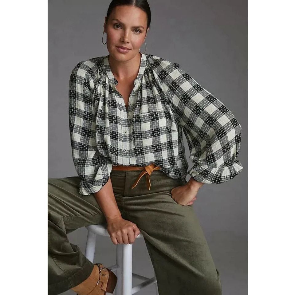 Anthropologie Anthropologie Pilcro Women's Plaid Button-Up Shirt Black Size S / US 4 / IT 40 - 1 Thumbnail