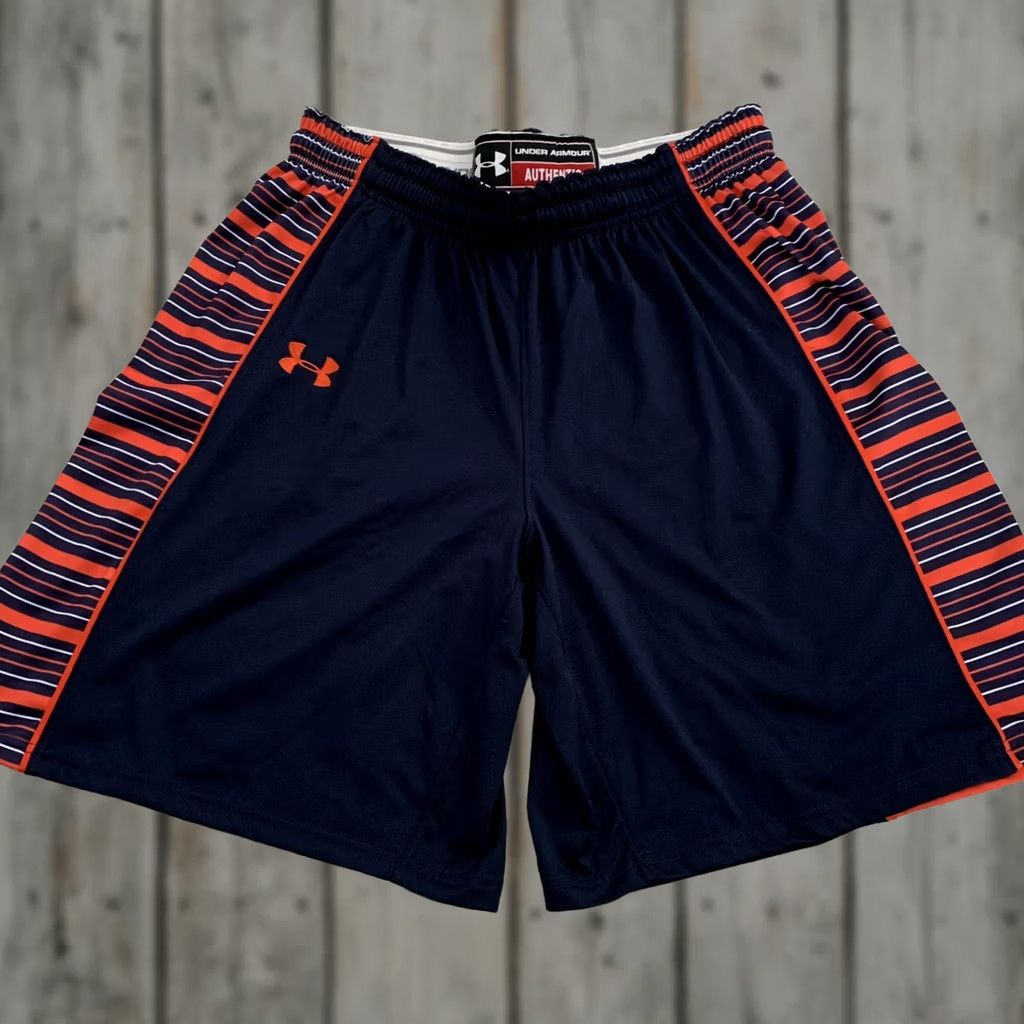 Under Armour Under Armour Shorts Womens L Blue Orange Striped Pull-On Elastic Waist Heat Gear Athletic Size 24" / US 00 / IT 34 - 1 Thumbnail
