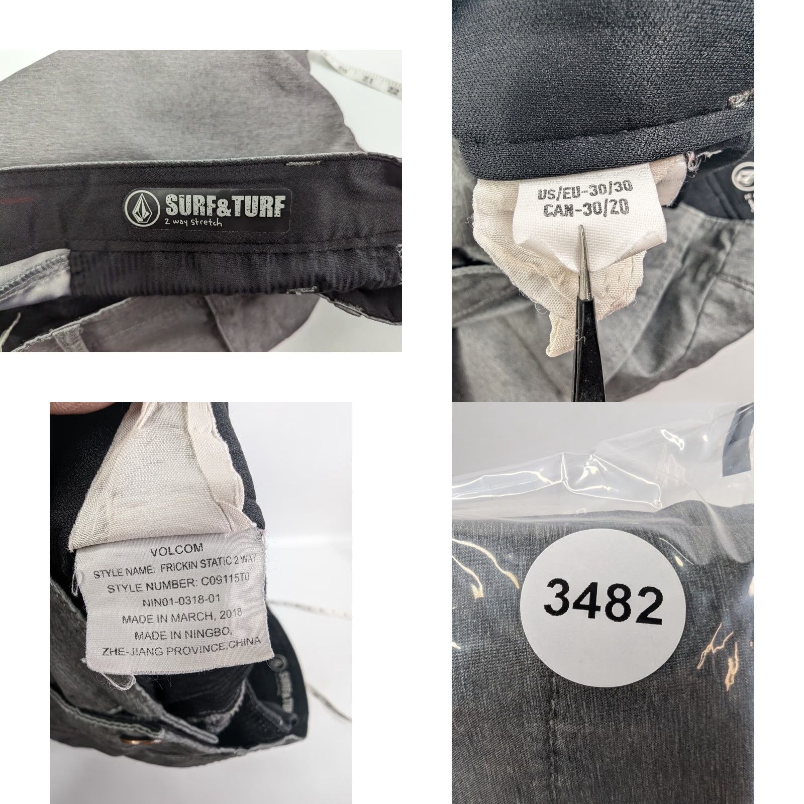 Volcom Volcom Board Shorts Men's 30 Gray Frickin Static 2 Way Stretch Surf N' Turf Size US 30 / EU 46 - 8 Thumbnail