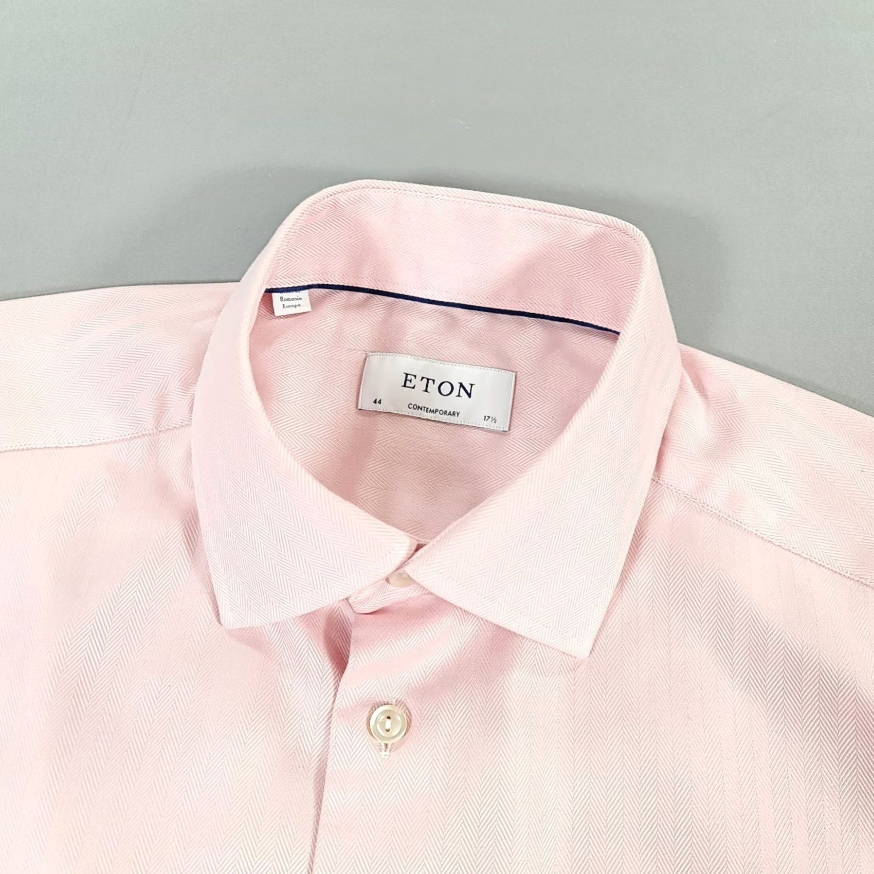Eton ETON Mens Shirt Pink 17.5 Dress Shirt Long Sleeve Button Up Double Cuffs Herringbone Cotton" Size US XXL / EU 58 / 5 - 2 Thumbnail