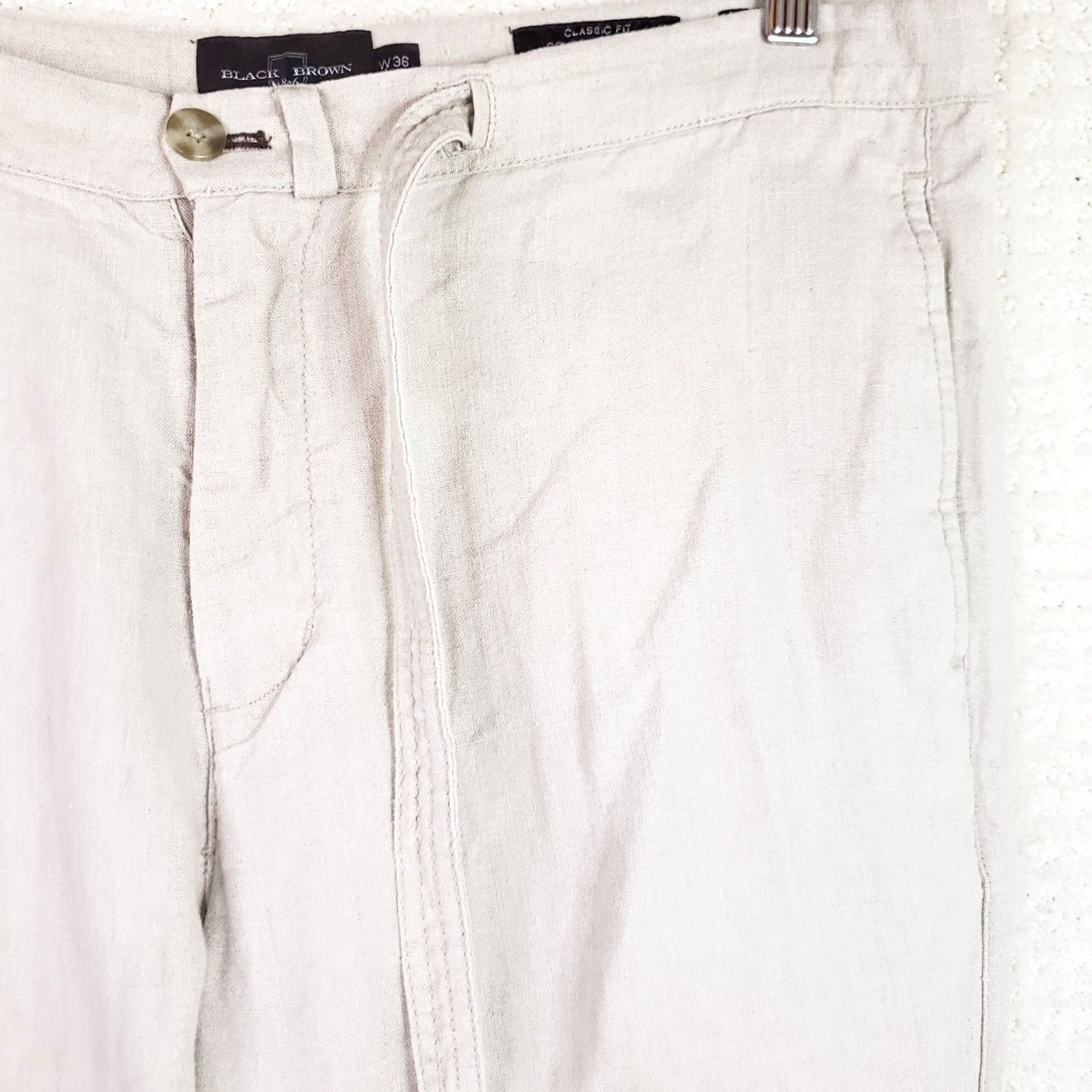 Vintage Black Brown 1826 Pants Beige Linen 36x30 Mens Relaxed Straight Pockets Drawstring Beach Casual 100% Linen Size US 36 / EU 52 - 5 Thumbnail