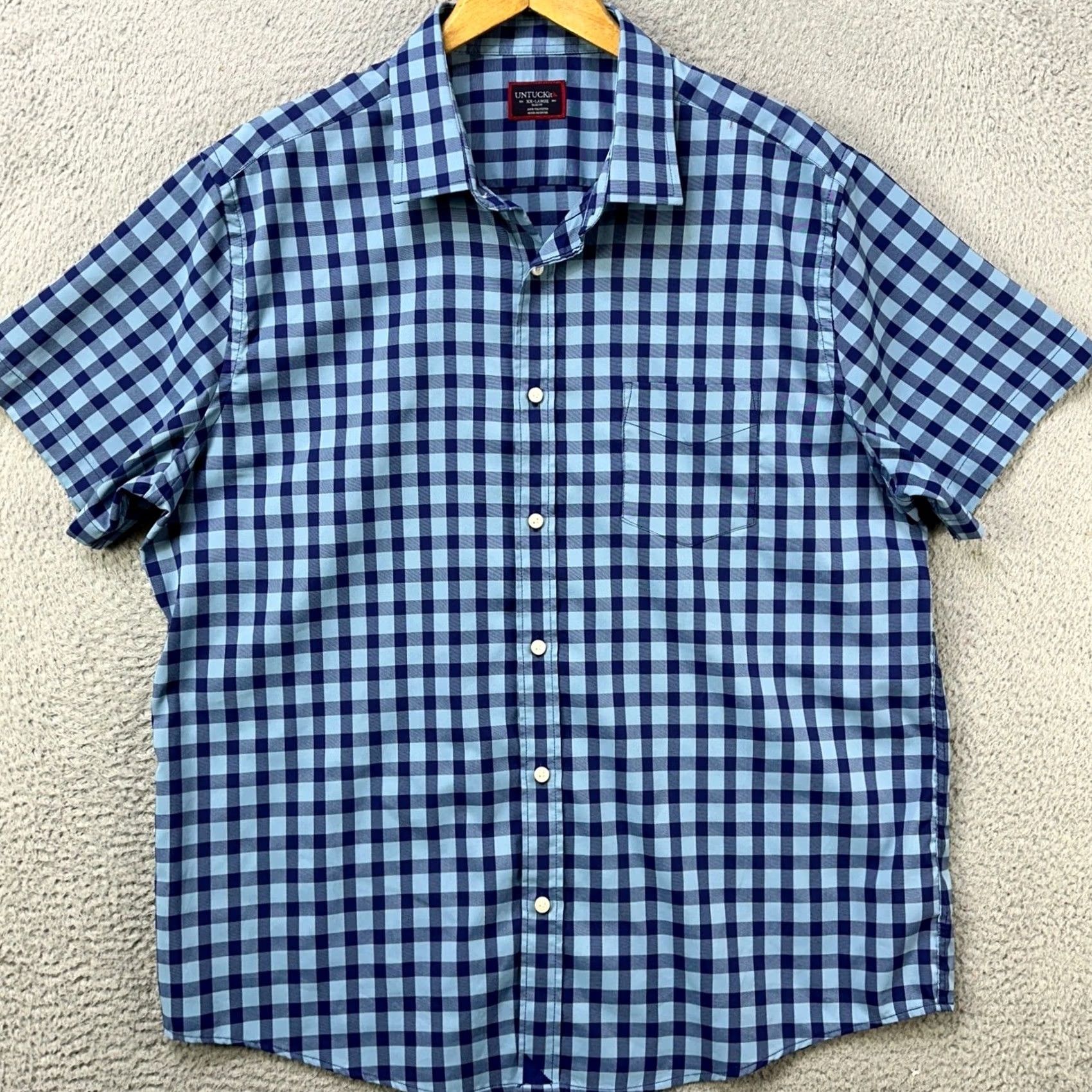 UNTUCKit UNTUCKit Shirt Slim Fit Button Up Short Sleeve Blue Check 2XL Mens Casual Office Wear Button-Down Collared Size US XXL / EU 58 / 5 - 3 Thumbnail