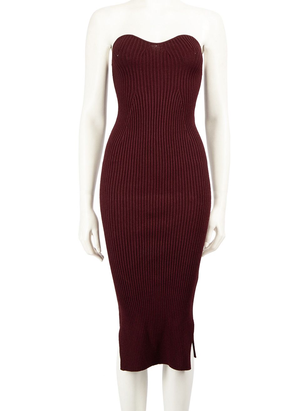 Image of Khaite Burgundy Strapless Midi Dress, Women's (Size XS)