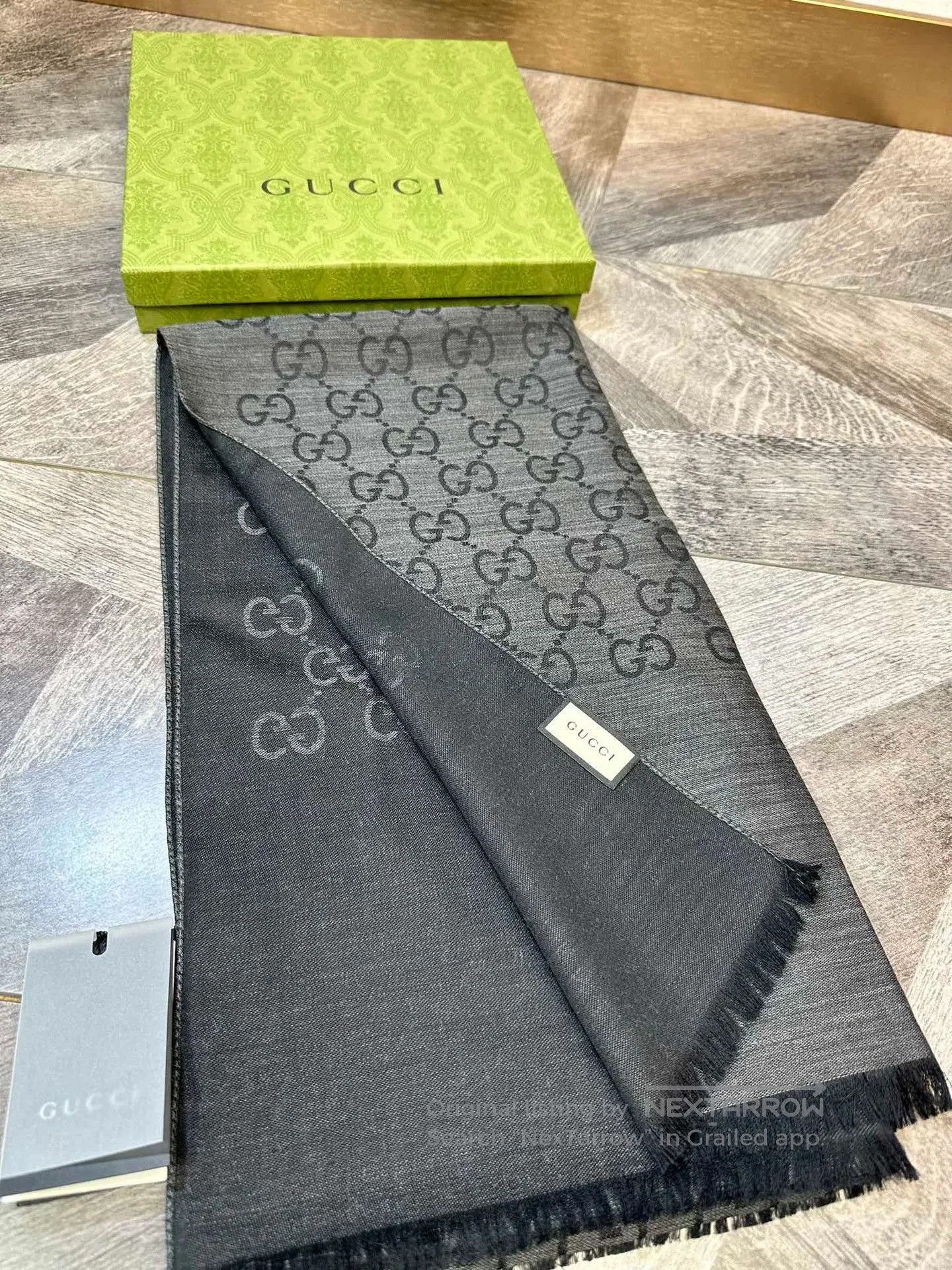 Gucci Gucci Dark Gray Logo Fringe Scarf. Size ONE SIZE - 5 Thumbnail