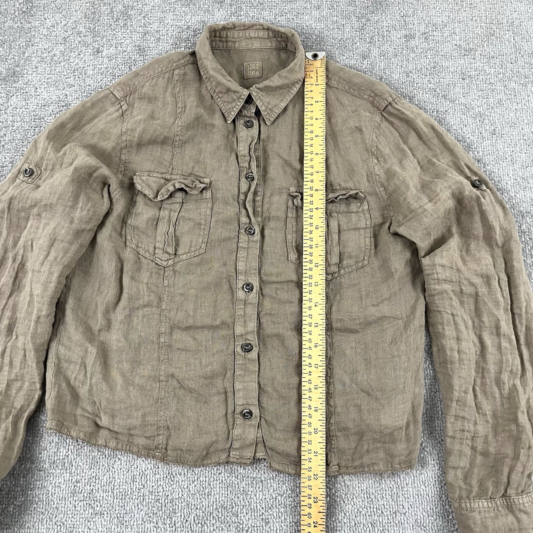 120% Lino 120% Lino Shirt Size 44 Small Cropped Brown 100% Linen Button Up Roll Tab Womens Size M / US 6-8 / IT 42-44 - 4 Thumbnail