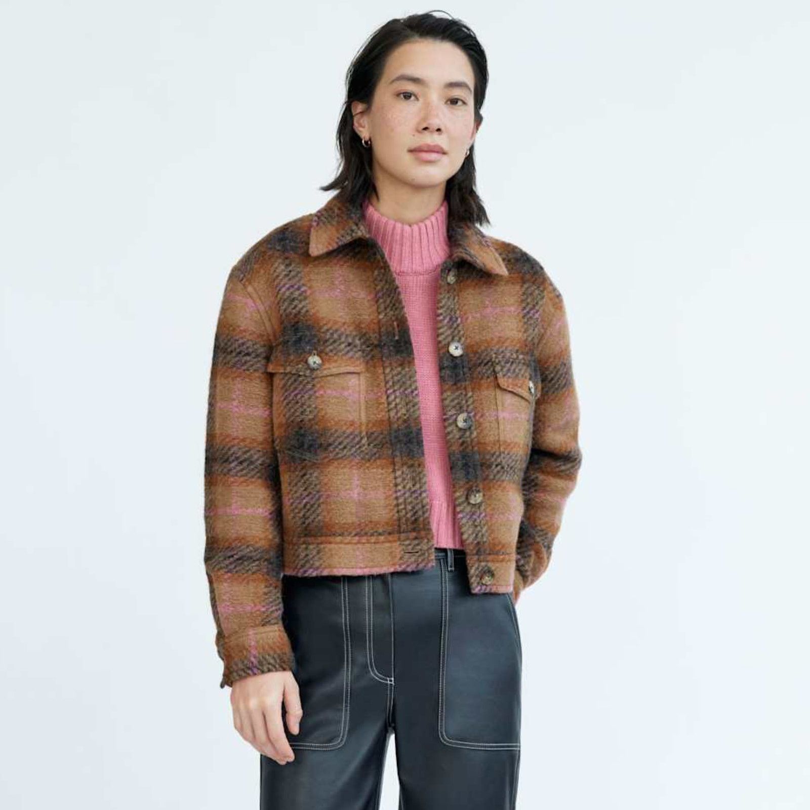 Aritzia Aritzia Wilfred Autumn Shirt Jacket Wool Shacket Brown Plaid Size S / US 4 / IT 40 - 2 Thumbnail
