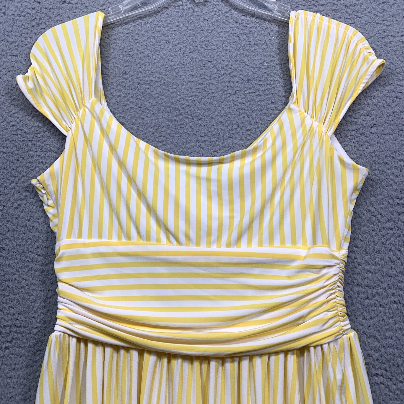 Nine West Nine West Women's Dress Size 12 Yellow White Stripe Fit & Flare Lined Top Zipper Dress Size XL / US 12-14 / IT 48-50 - 5 Thumbnail