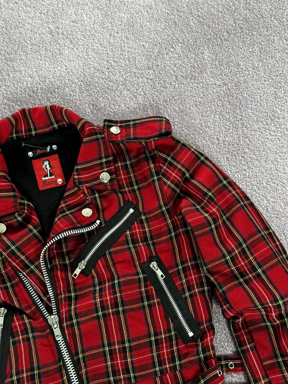 Japanese Brand Mercy Y2K Gothic Plaid Biker Checked Jacket Size M / US 6-8 / IT 42-44 - 6 Thumbnail