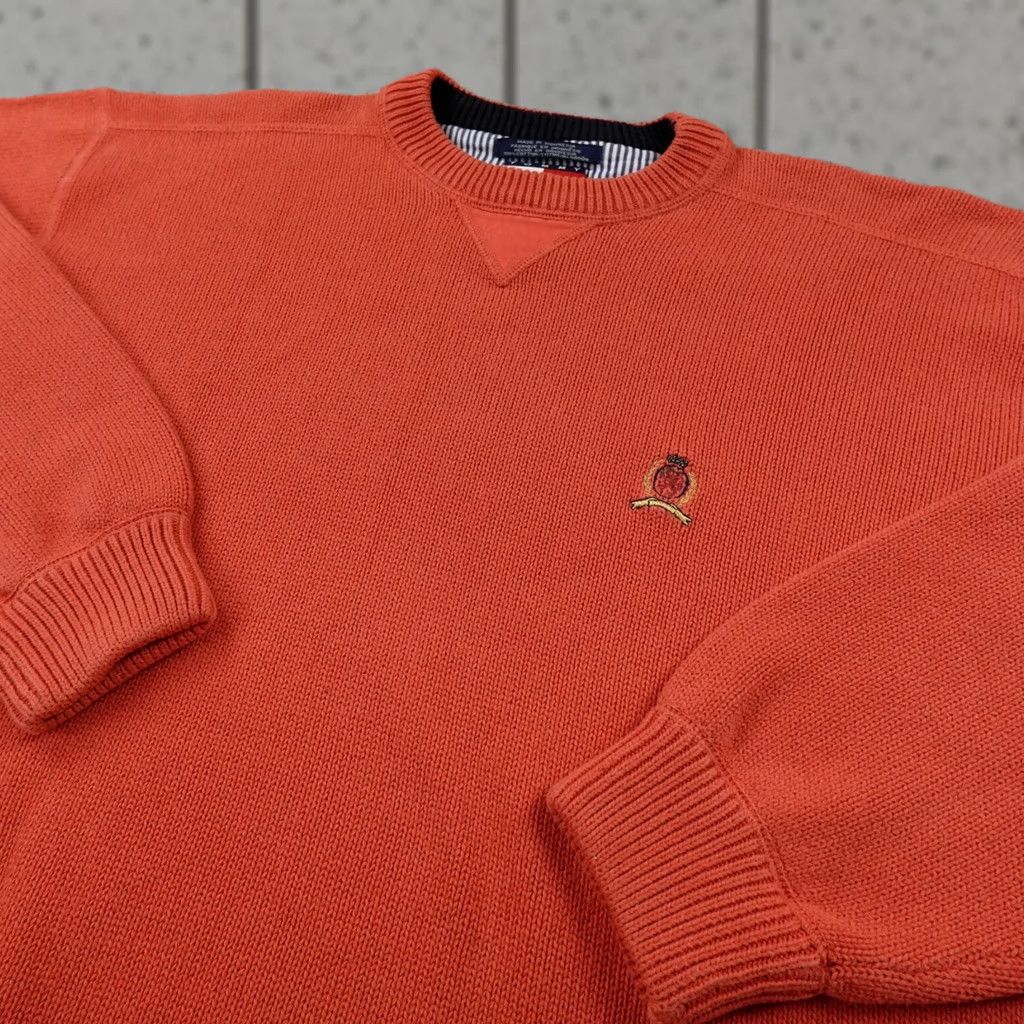 Tommy Hilfiger VTG Tommy Hilfiger Sweater Mens L Orange Logo Heavy Knit Crewneck Sweatshirt 90s Size US L / EU 52-54 / 3 - 1 Thumbnail