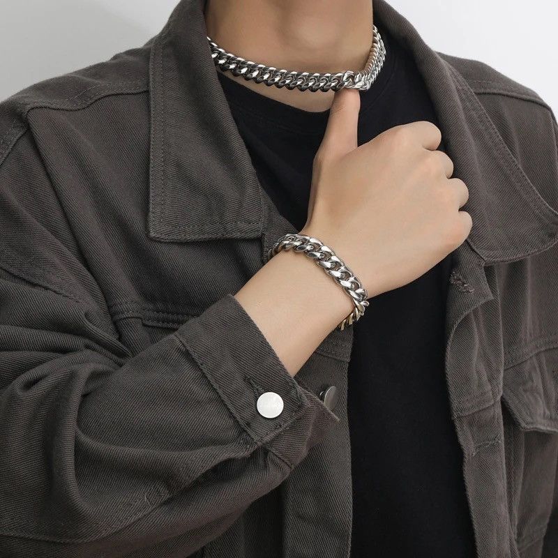 Jewelry × Vintage Stainless Steel Necklace Cuban Chain Size ONE SIZE - 3 Thumbnail