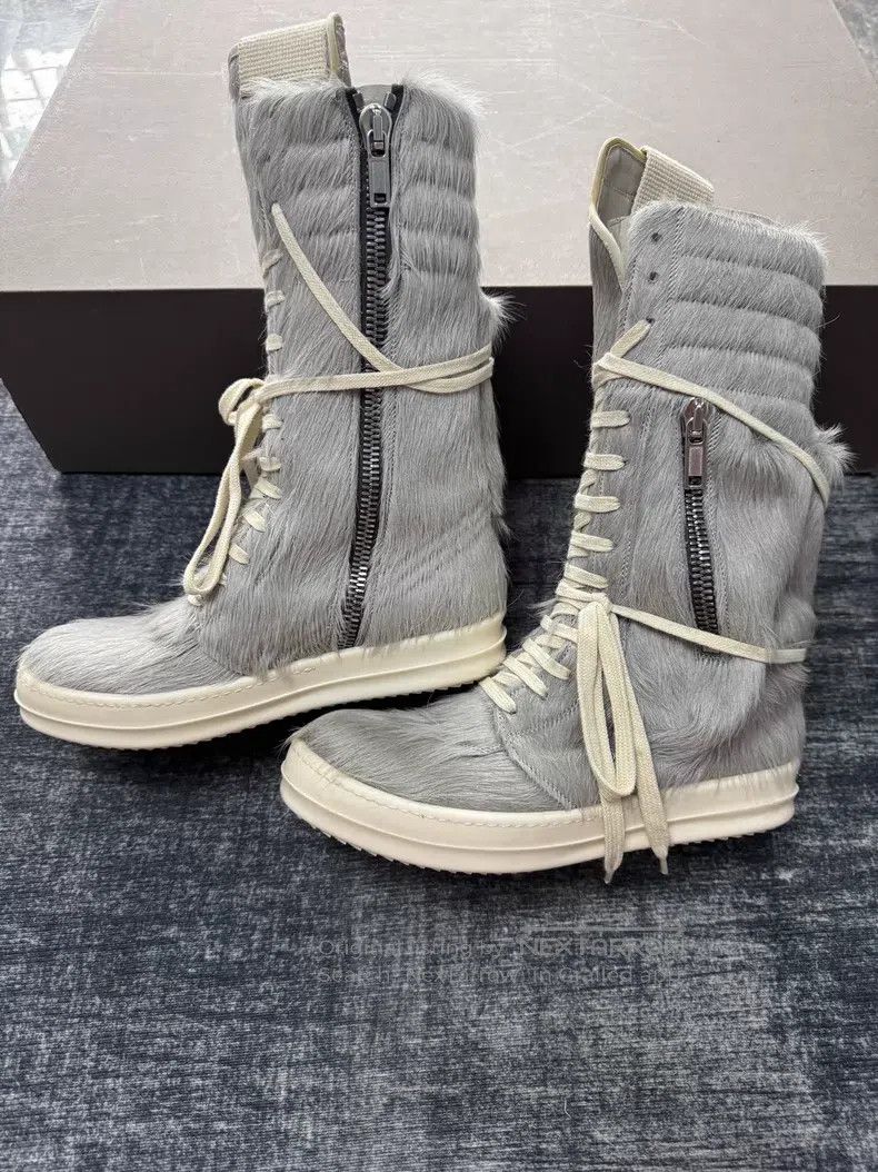 Rick Owens Rick Owens Grey Cowhair Cargo Rider Boots Size US 5 / EU 37 - 4 Thumbnail