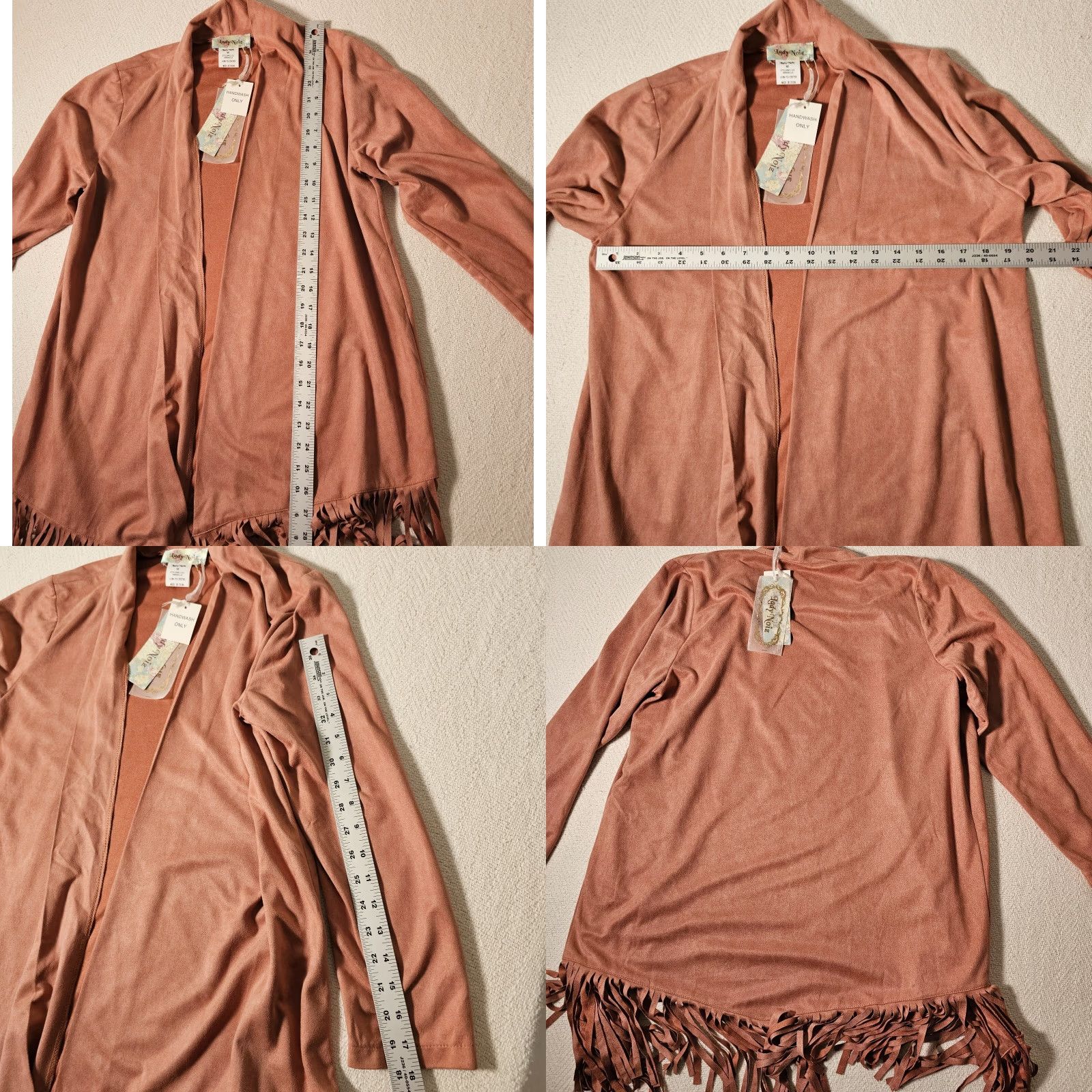 Vintage Lady Noiz Cardigan Open Tunic Long Sleeve Pink Floral Suede NWT Casual Womens Regular Size L (Fall Winter Spring Summer) Tasseled Vintage No Size L / US 10 / IT 46 - 8 Thumbnail