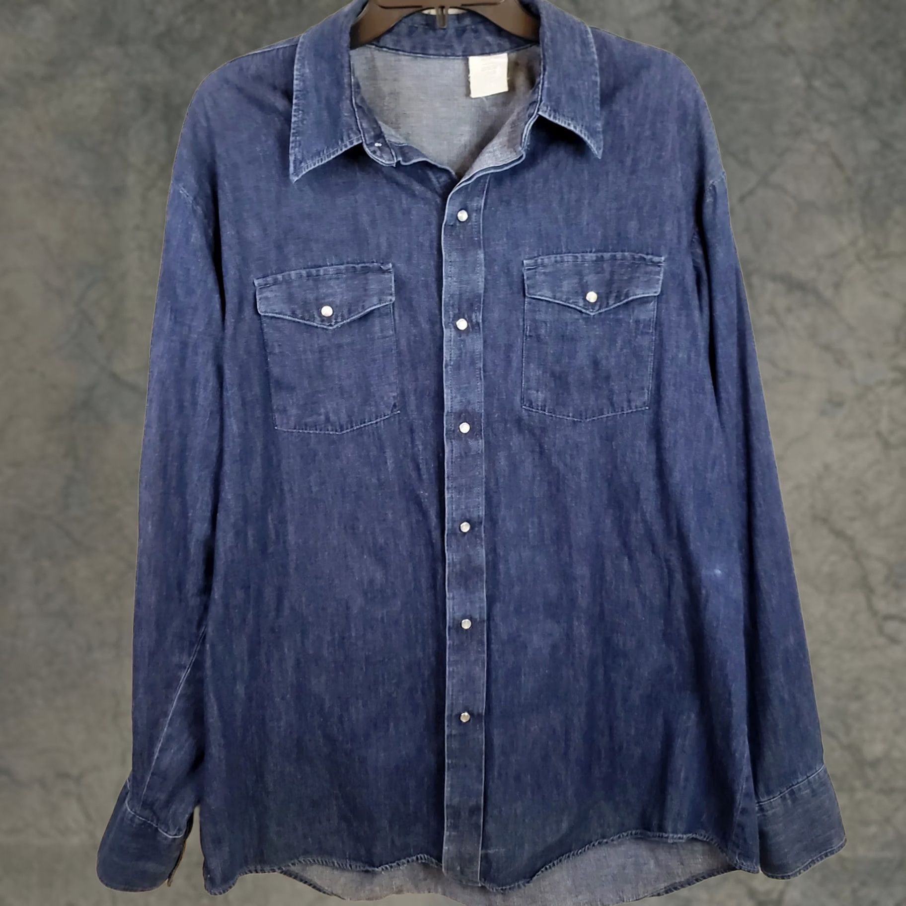 Denime Blue Denim Pearl Snap Shirt L Long Sleeve Pocket Work Casual Farm Cowboy Men's Size US L / EU 52-54 / 3 - 1 Thumbnail