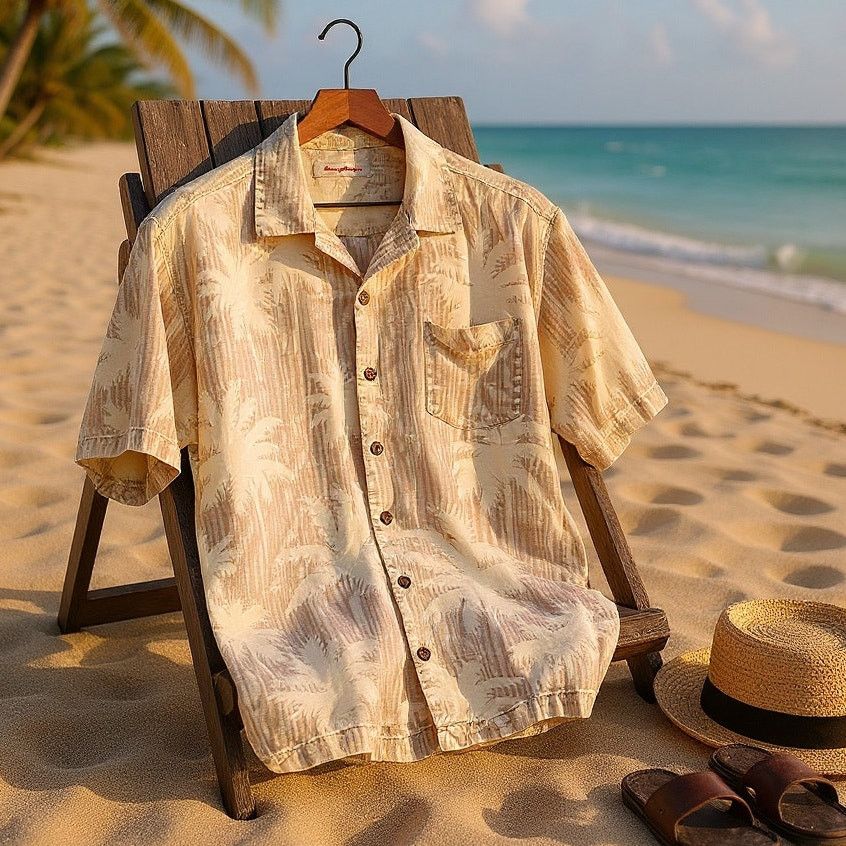 Tommy Bahama TOMMY BAHAMA 100% Silk Hawaiian Camp Shirt Khaki Mens Large Size US L / EU 52-54 / 3 - 1 Thumbnail