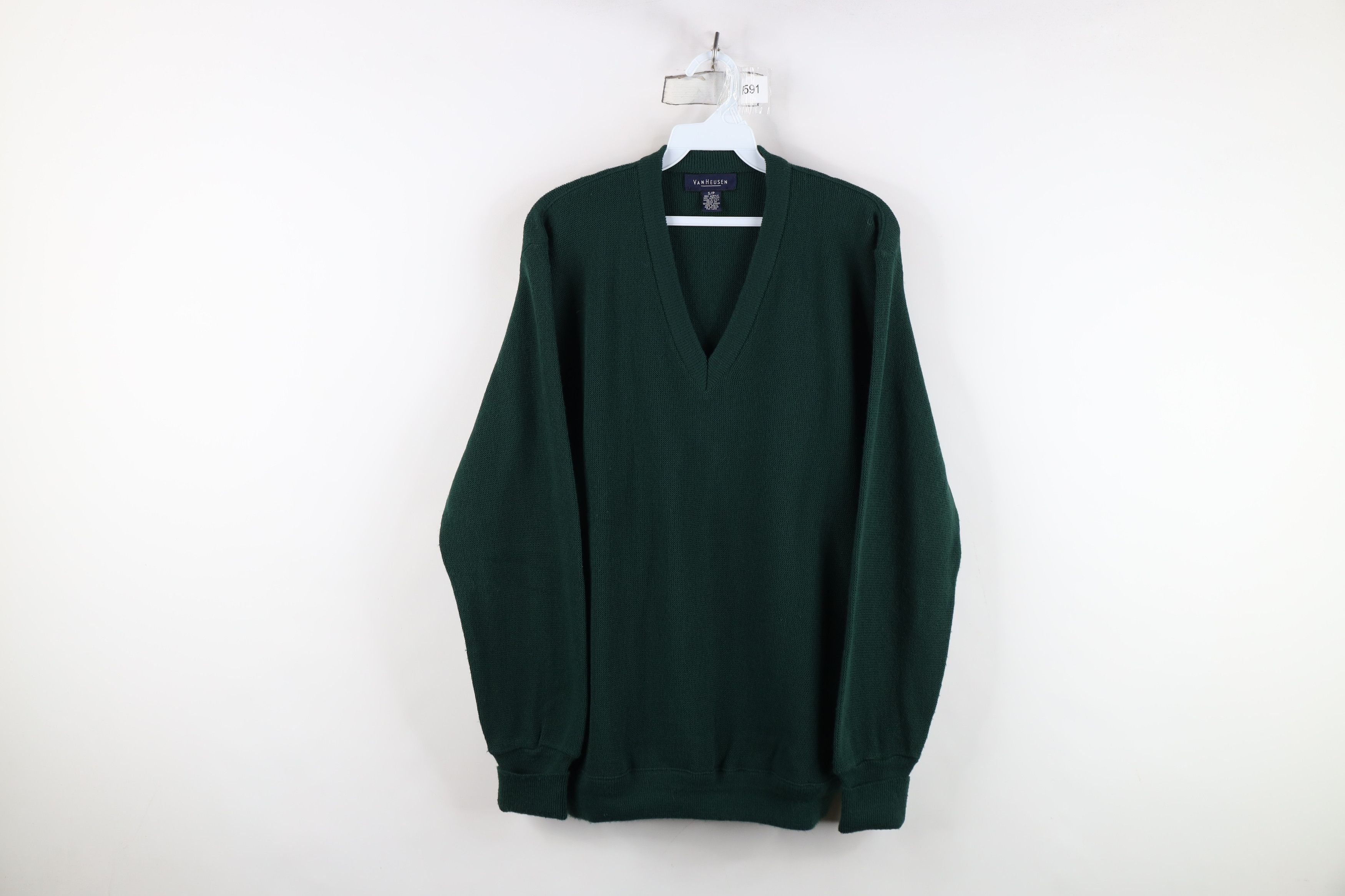 Vintage Vintage 90s Streetwear Blank Knit V-Neck Sweater Green USA Size US S / EU 44-46 / 1 - 1 Thumbnail