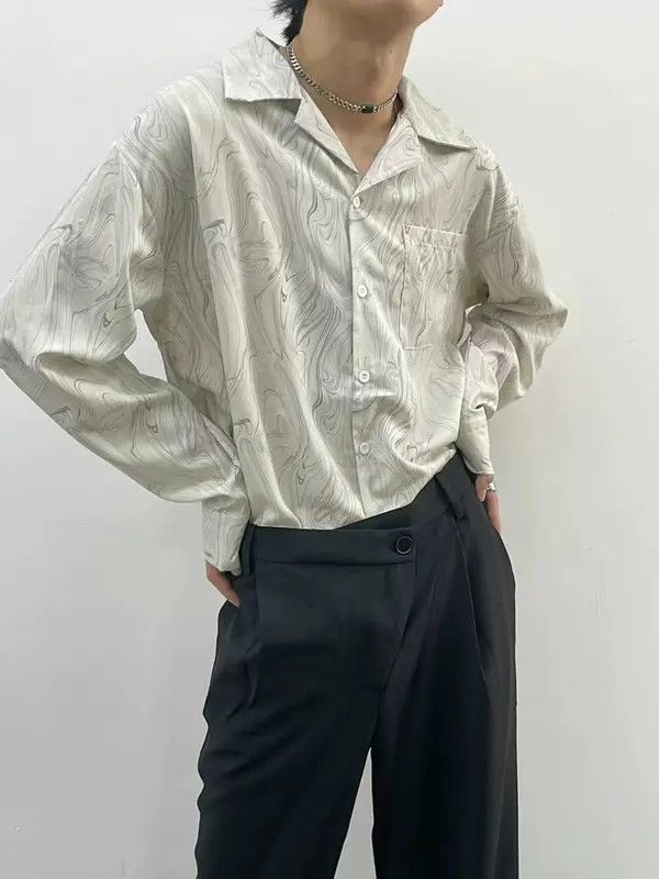 VIBE Vintage Wave Pattern Casual Loose Long Sleeve Shirt Size US L / EU 52-54 / 3 - 3 Thumbnail