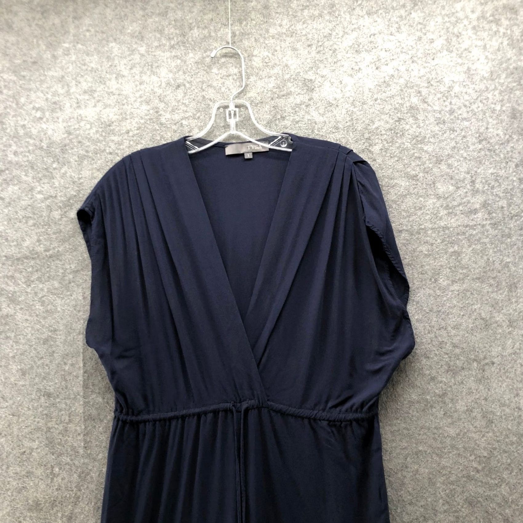 Vintage TYSA Jumpsuit Womens S Navy Blue Wide Leg Short Sleeve V-Neck Size 28" / US 6 / IT 42 - 3 Thumbnail
