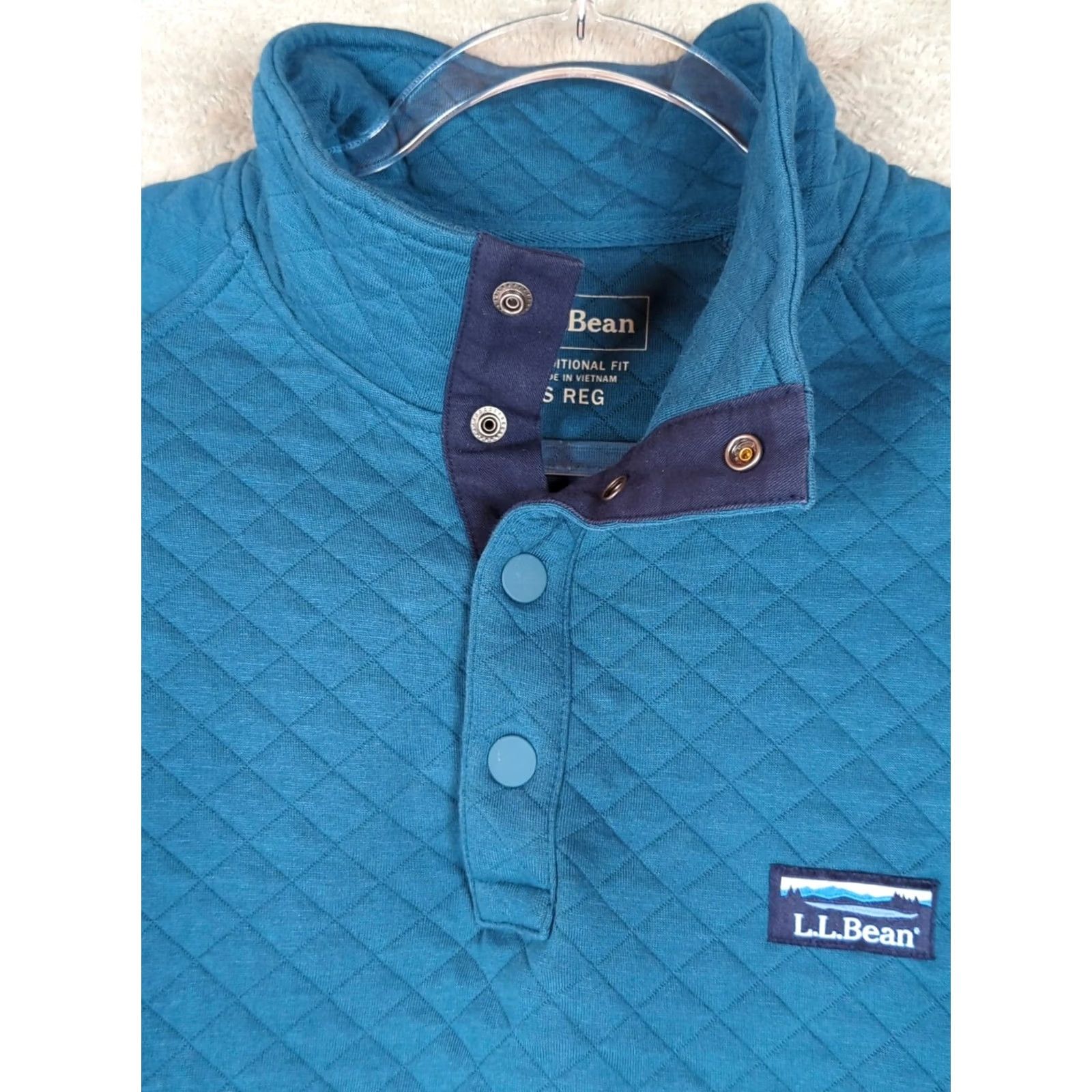 Vintage LL Bean Sweatshirt Men S Teal 1/4 Snap Mock Neck Quilted Diamond Pullover Pocketes Casual Knit Crew Neck Button Snap Dots Size US S / EU 44-46 / 1 - 5 Thumbnail