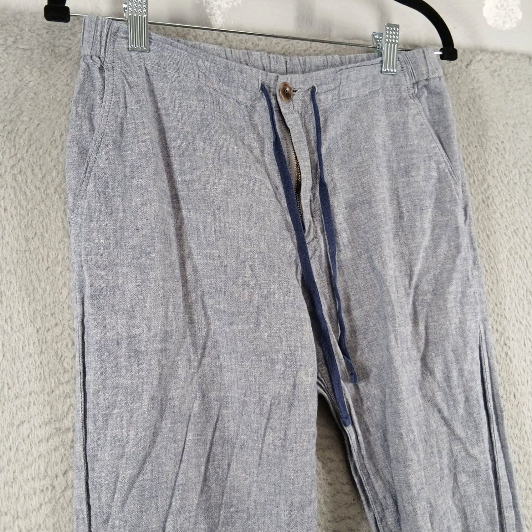Uniqlo Uniqlo Pants Women M Blue Cotton Linen Drawstring Casual EUC Size 32" / US 10 / IT 46 - 6 Thumbnail
