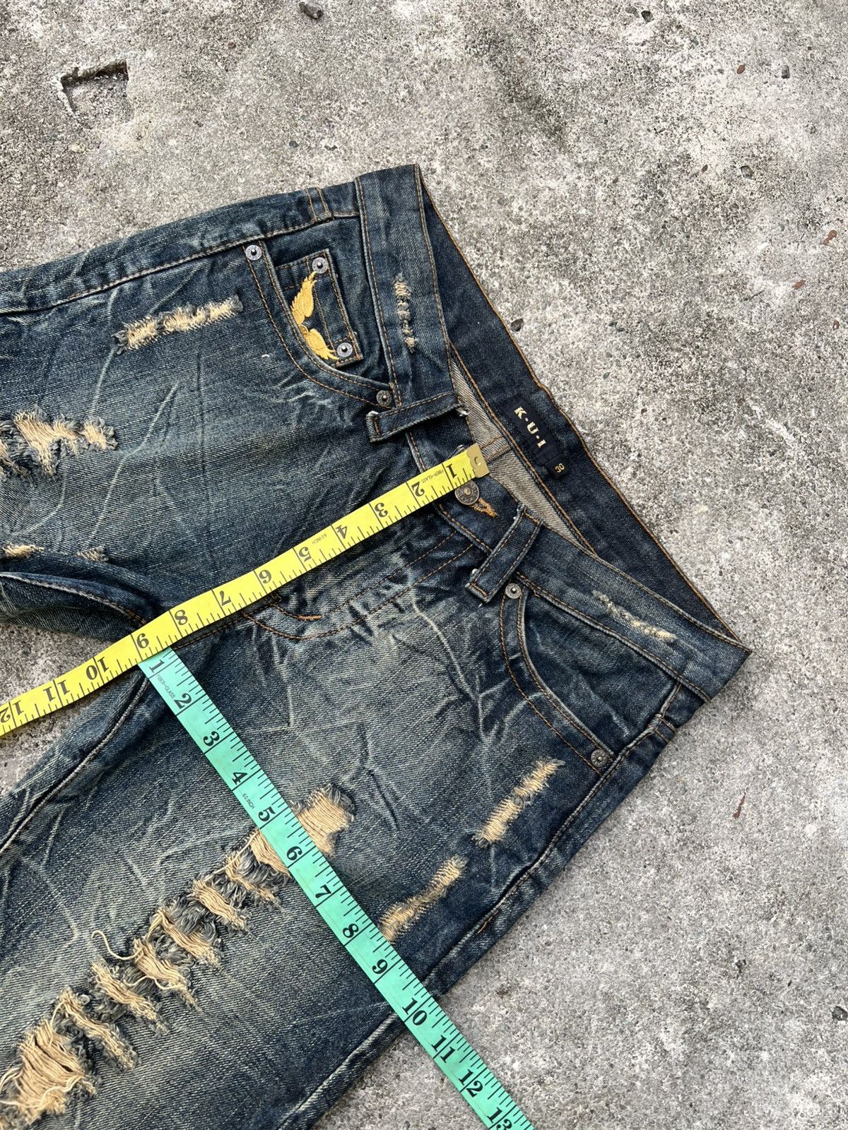 Vintage 💥Flare💥Japanese Brand Kui Distress Jeans Very Rare Size US 30 / EU 46 - 5 Thumbnail
