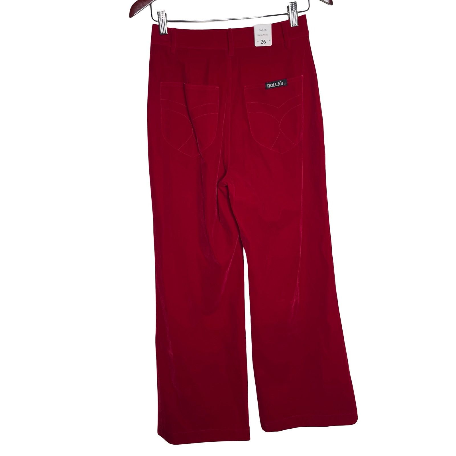 Rolla's ROLLA'S Ruby Red Velvet Wide Leg Sailor Pantankle length 26 Size 26" / US 2 / IT 38 - 6 Thumbnail