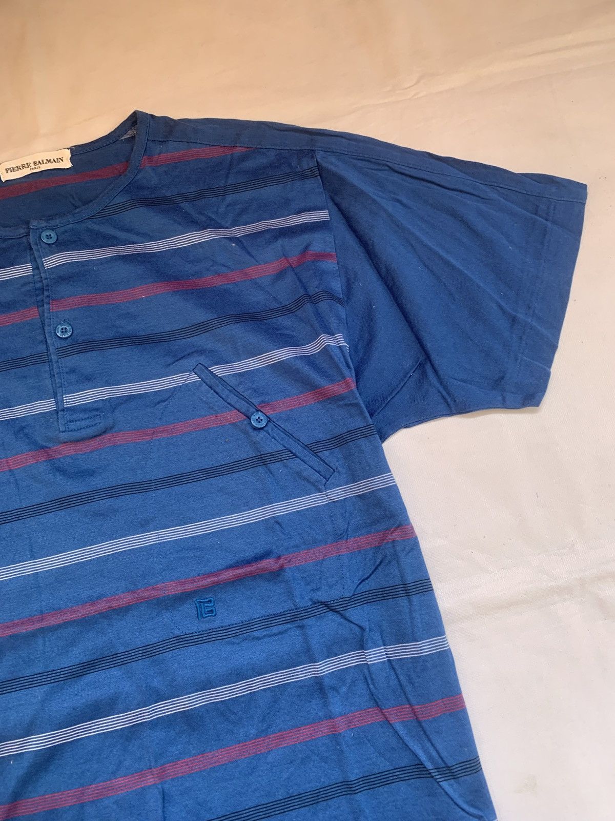 Balmain Vintage PIERRE BALMAIN Stripe Pocket Tee Shirt Size US M / EU 48-50 / 2 - 3 Thumbnail