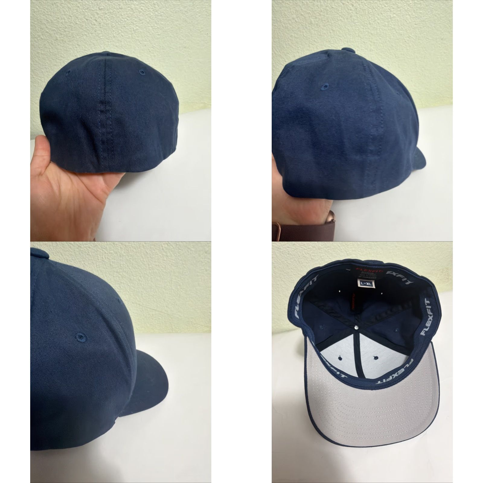 Vintage Blank Navy Blue Flex Hat Size L/XL Baseball Cap Men Flexfit Hat Size ONE SIZE - 8 Thumbnail