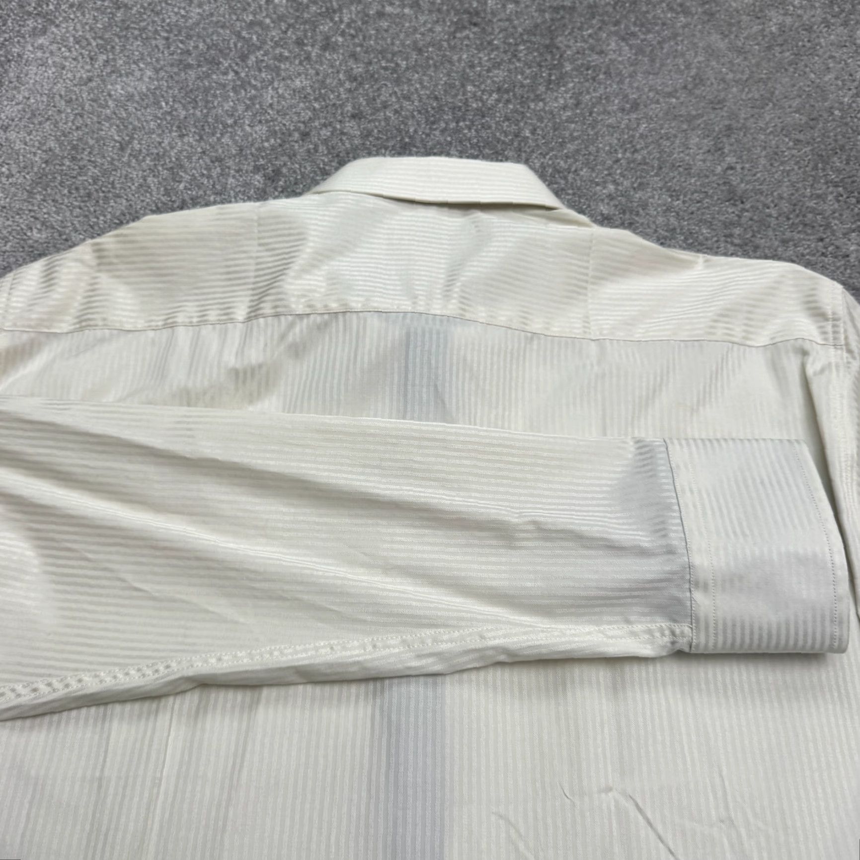Vintage Parllieni Dress Shirt Mens 17.5 Ivory Striped Cotton Blend Slim Fit Business Casual Work Size 46R - 3 Thumbnail