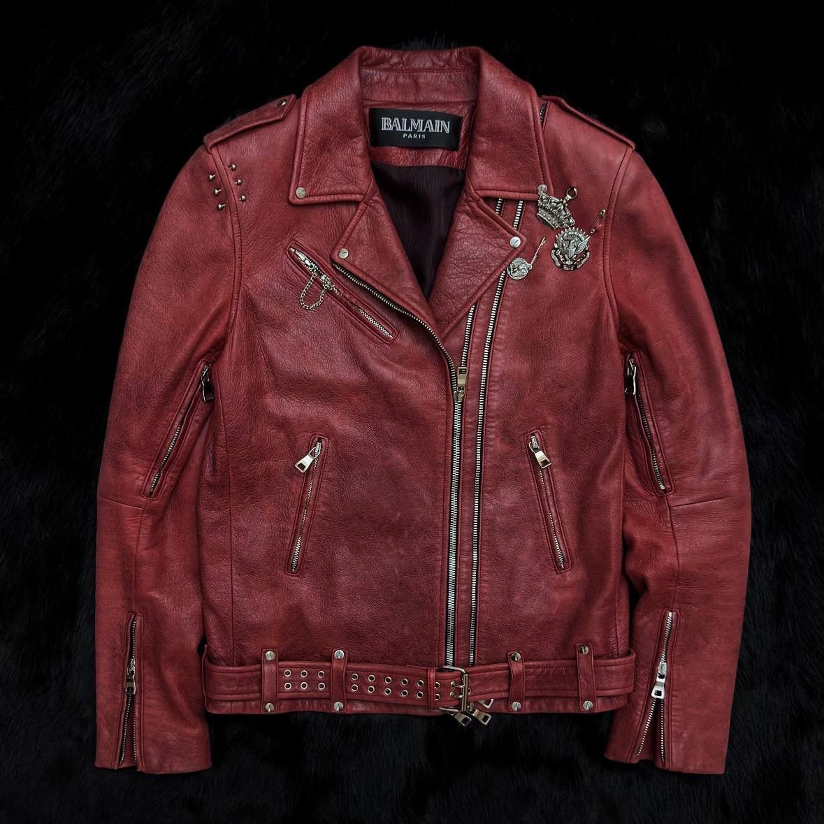 Balmain SS11 Balmain by Christopher Decarnin Pins Red Leather Jacket Size US M / EU 48-50 / 2 - 1 Thumbnail
