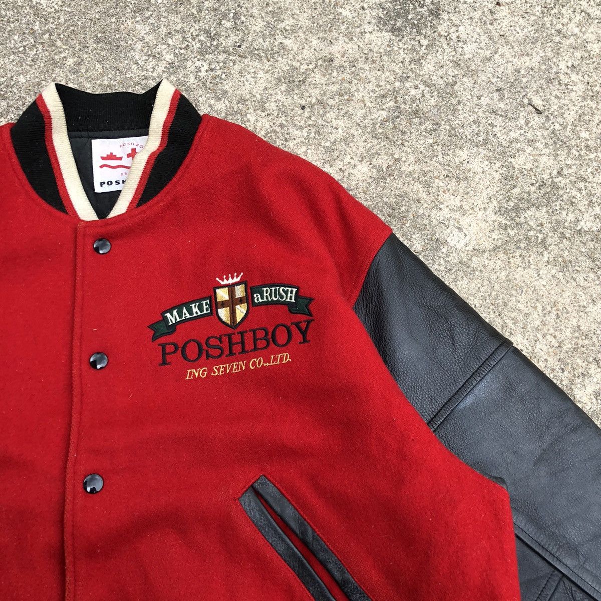 Japanese Brand 🔥Grailed🔥🇯🇵Posh Boy Sleeves Leather Wool Heavy Varsity Jacket Size US XL / EU 56 / 4 - 5 Thumbnail