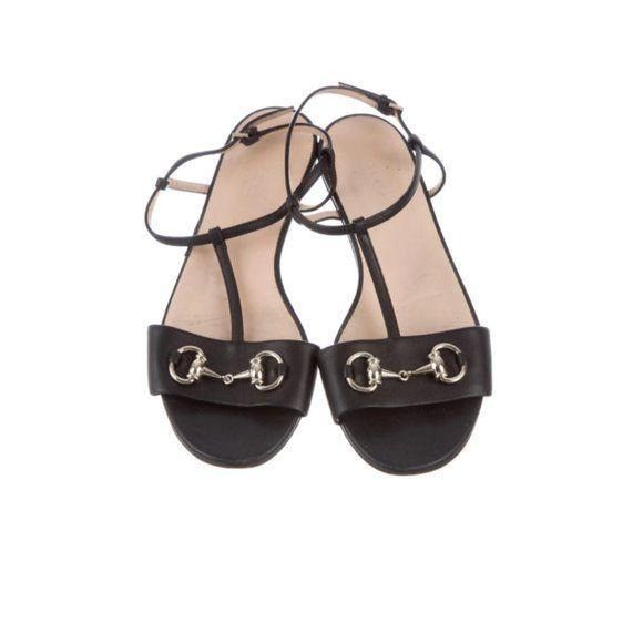 Gucci Gucci Black Horsebit Leather T-Strap Sandals Size 36.5 Italy Size US 6.5 / IT 36.5 - 1 Thumbnail