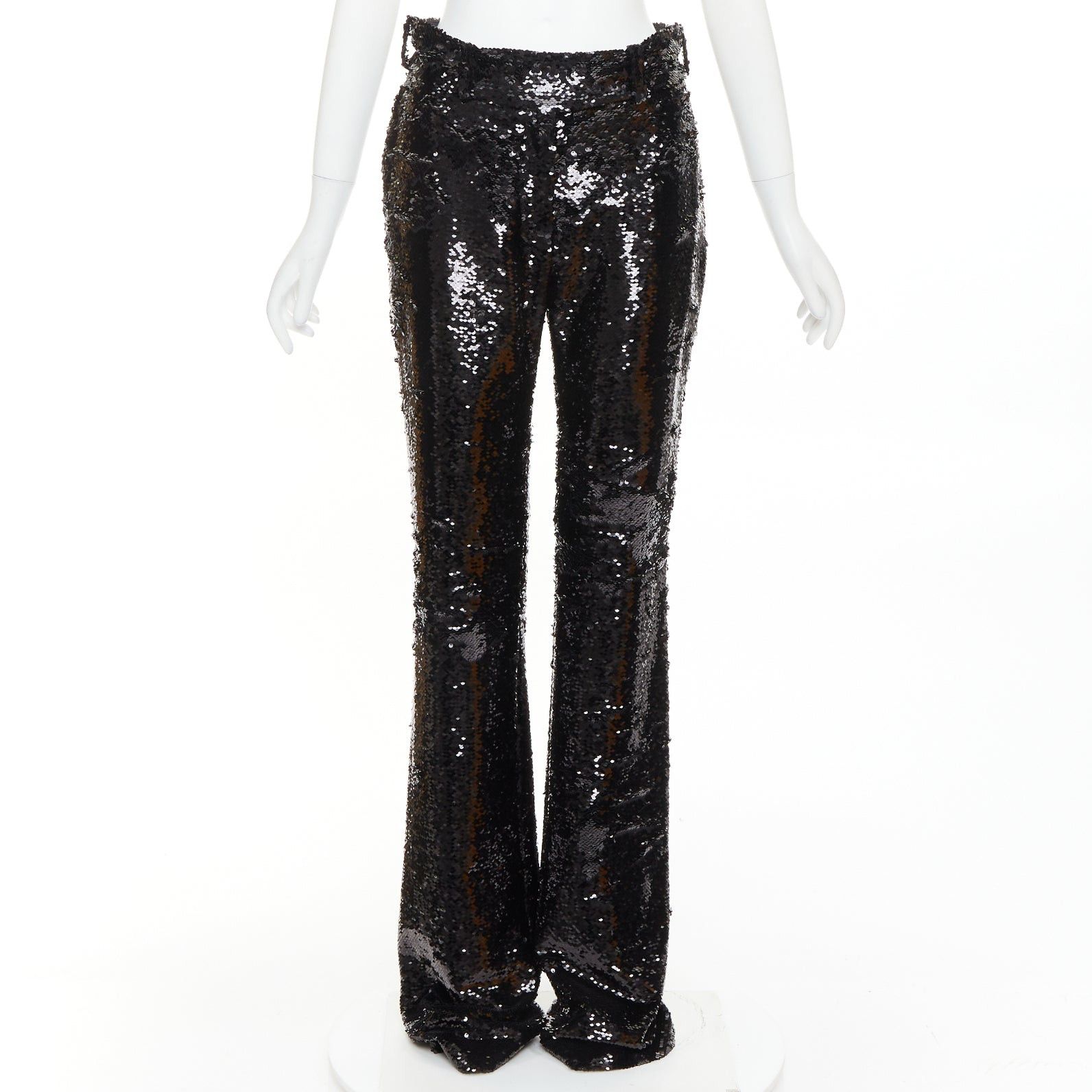 Alexandre Vauthier ALEXANDRE VAUTHIER COUTURE AW2019 Runway black paillette sequin wide leg pants Size 26" / US 2 / IT 38 - 1 Thumbnail