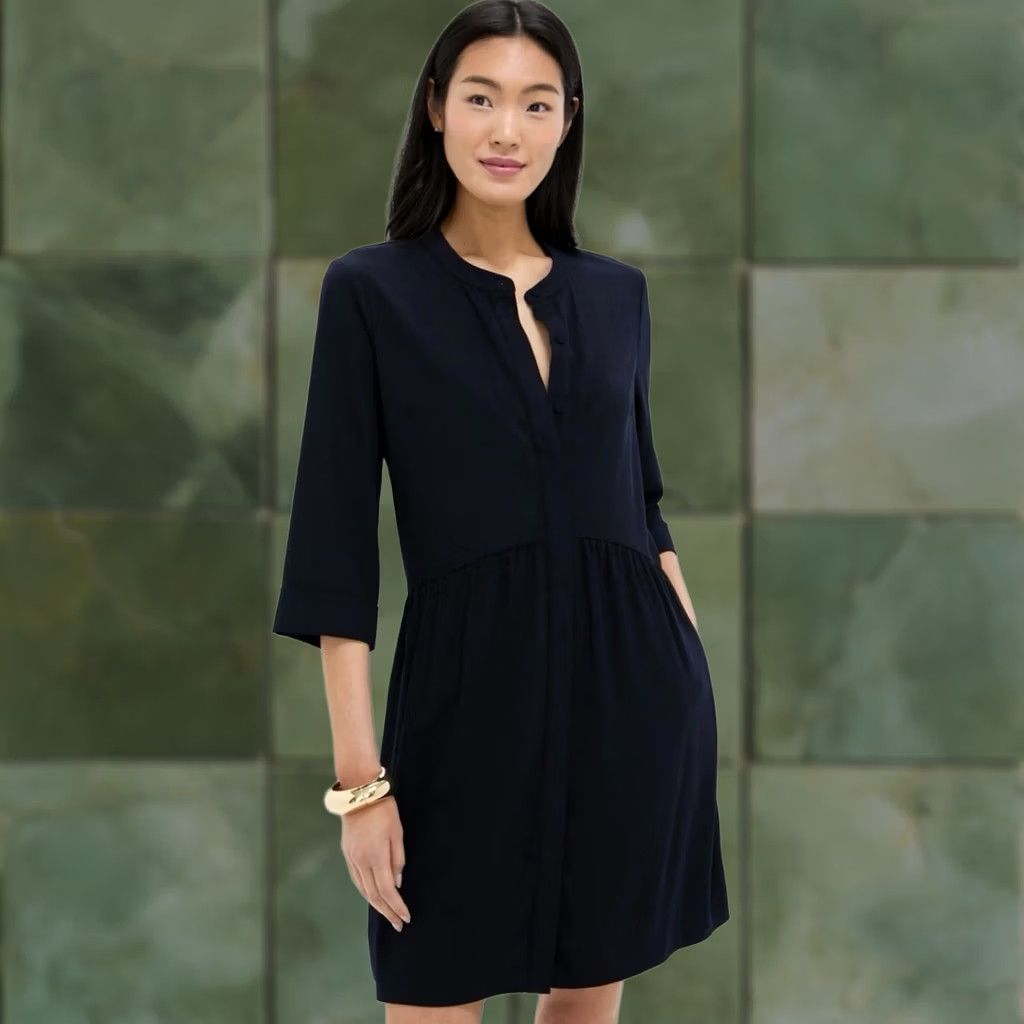 Vintage Tuckernuck Shirt Dress XS Navy Crepe Royal A-Line Women XS Blue Size XS / US 0-2 / IT 36-38 - 1 Thumbnail