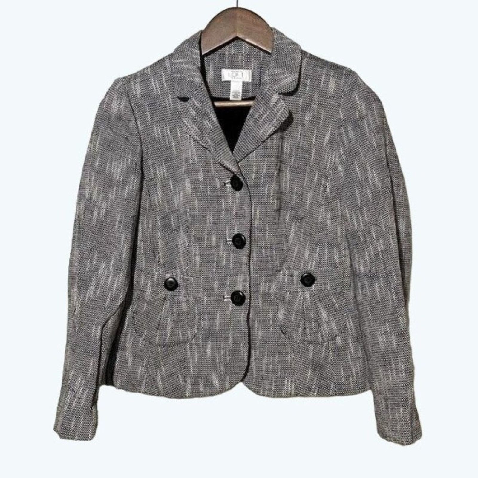 Loft Loft · 6P · Black White Tweed Jacket · Lined Career Blazer Size M / US 6-8 / IT 42-44 - 1 Thumbnail