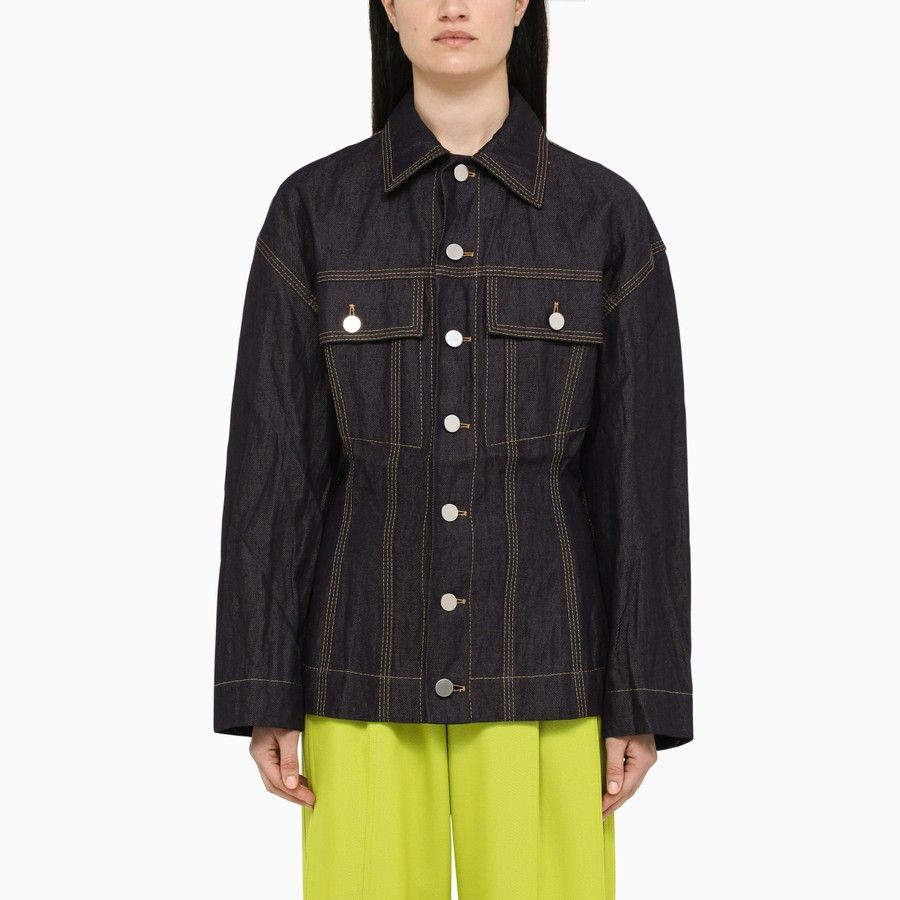 Bottega Veneta o1d2blof0824 Denim Jacket in Dark Blue Size S / US 4 / IT 40 - 1 Thumbnail
